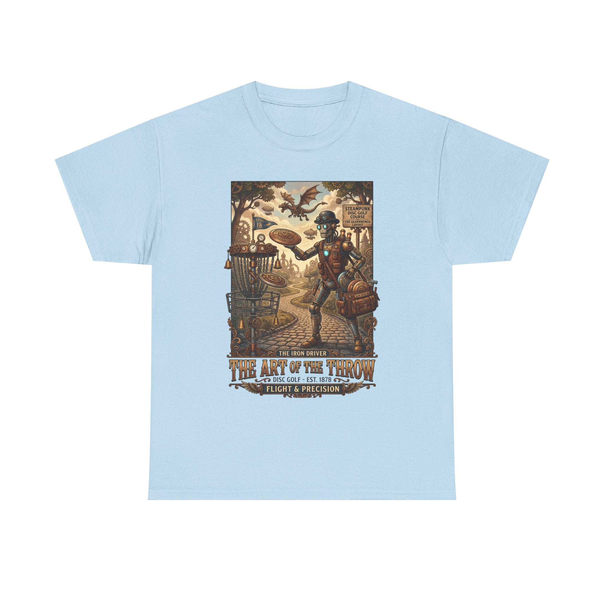 Steampunk Disc Golf T-Shirt — "The Art of the Throw" Vintage Disc Golfer Graphic Tee