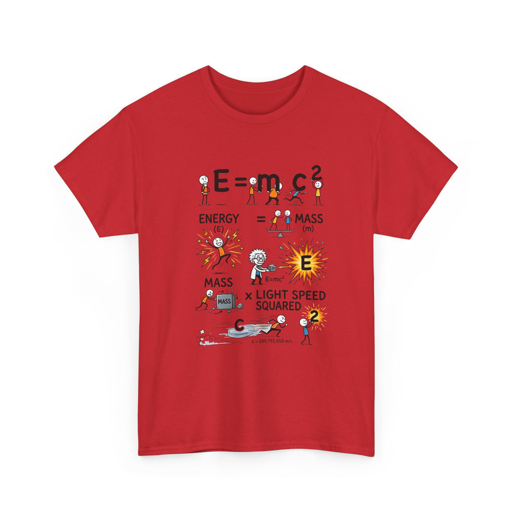 E=mc2 Cartoon Science T-Shirt — Funny Physics Diagram Tee for Students & Teachers