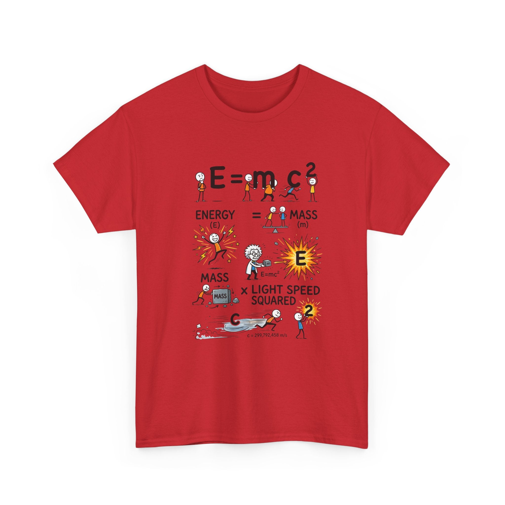 E=mc2 Cartoon Science T-Shirt — Funny Physics Diagram Tee for Students & Teachers