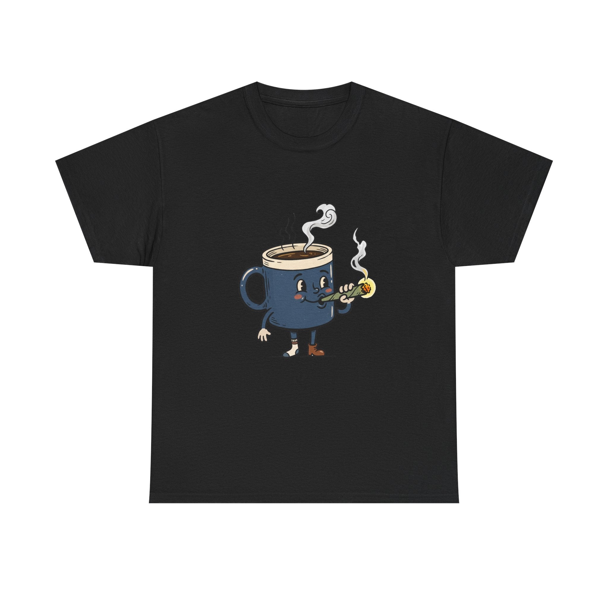 Coffee and a Joint Character Tee — Funny Smoking Joint Cartoon Shirt