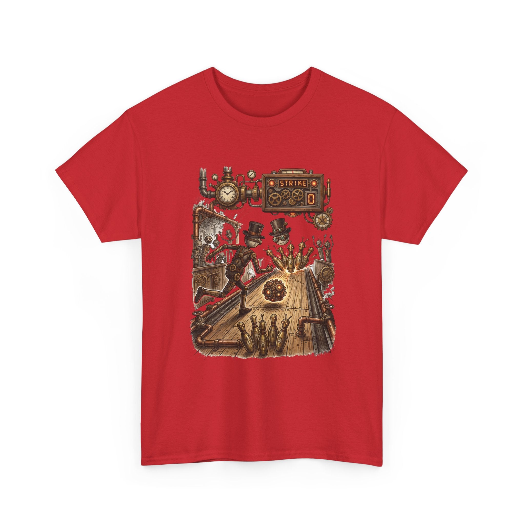 Steampunk Bowling T-Shirt — Vintage Train & Gears Graphic Tee