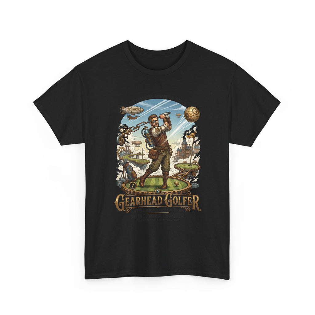 Steampunk Golf T-Shirt - 'Gearhead Golfer' Vintage Car & Golf Humor Tee