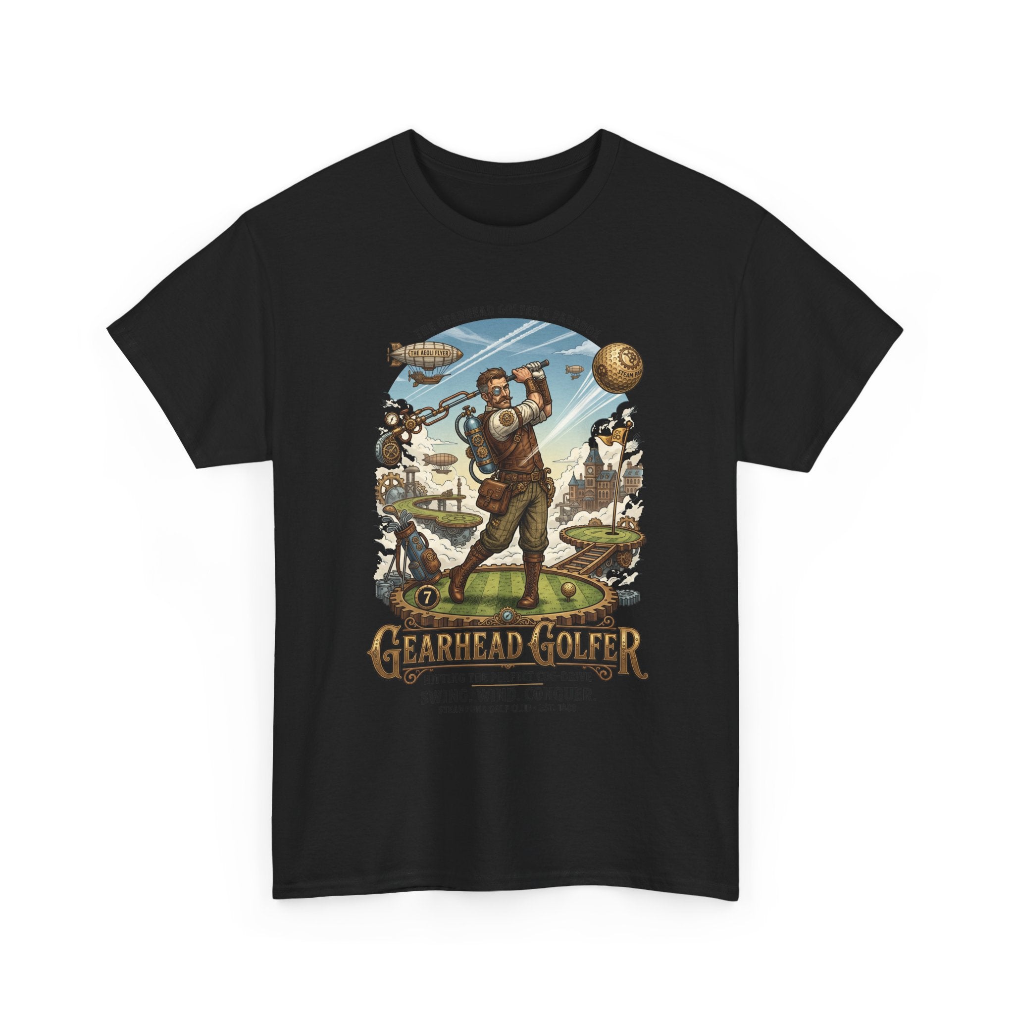 Steampunk Golf T-Shirt - 'Gearhead Golfer' Vintage Car & Golf Humor Tee