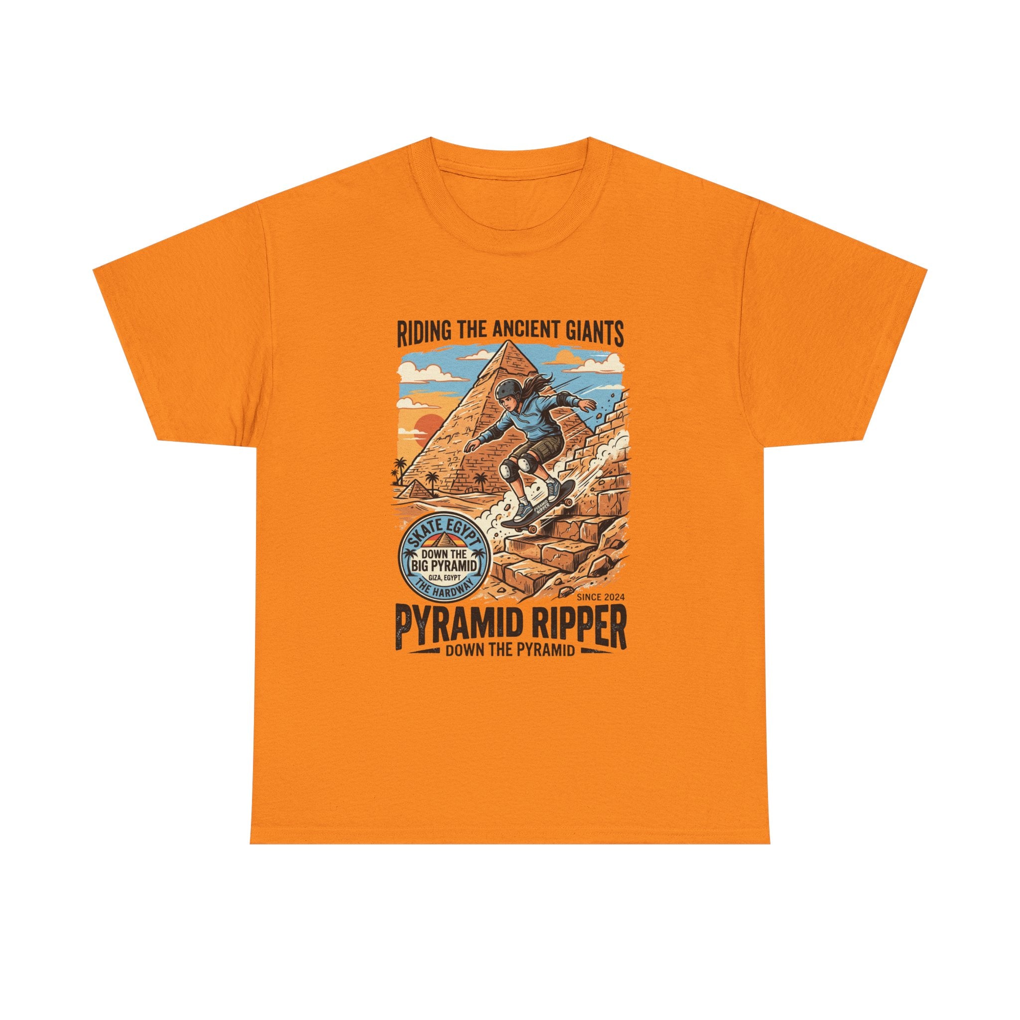 Pyramid Skateboarder T-Shirt — 'Riding the Ancient Giants' Vintage Surf Graphic