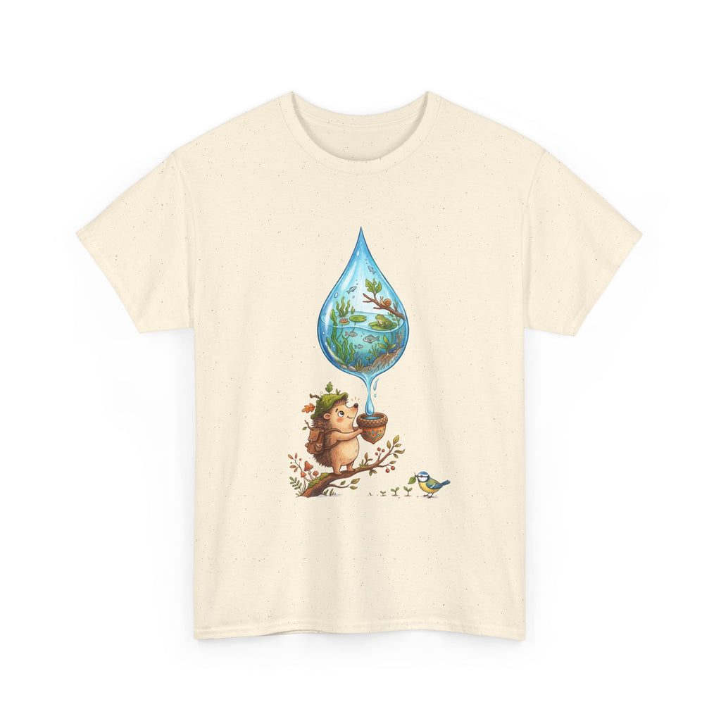 Eco Hedgehog Water Drop T‑Shirt — Wildlife Nature Illustration