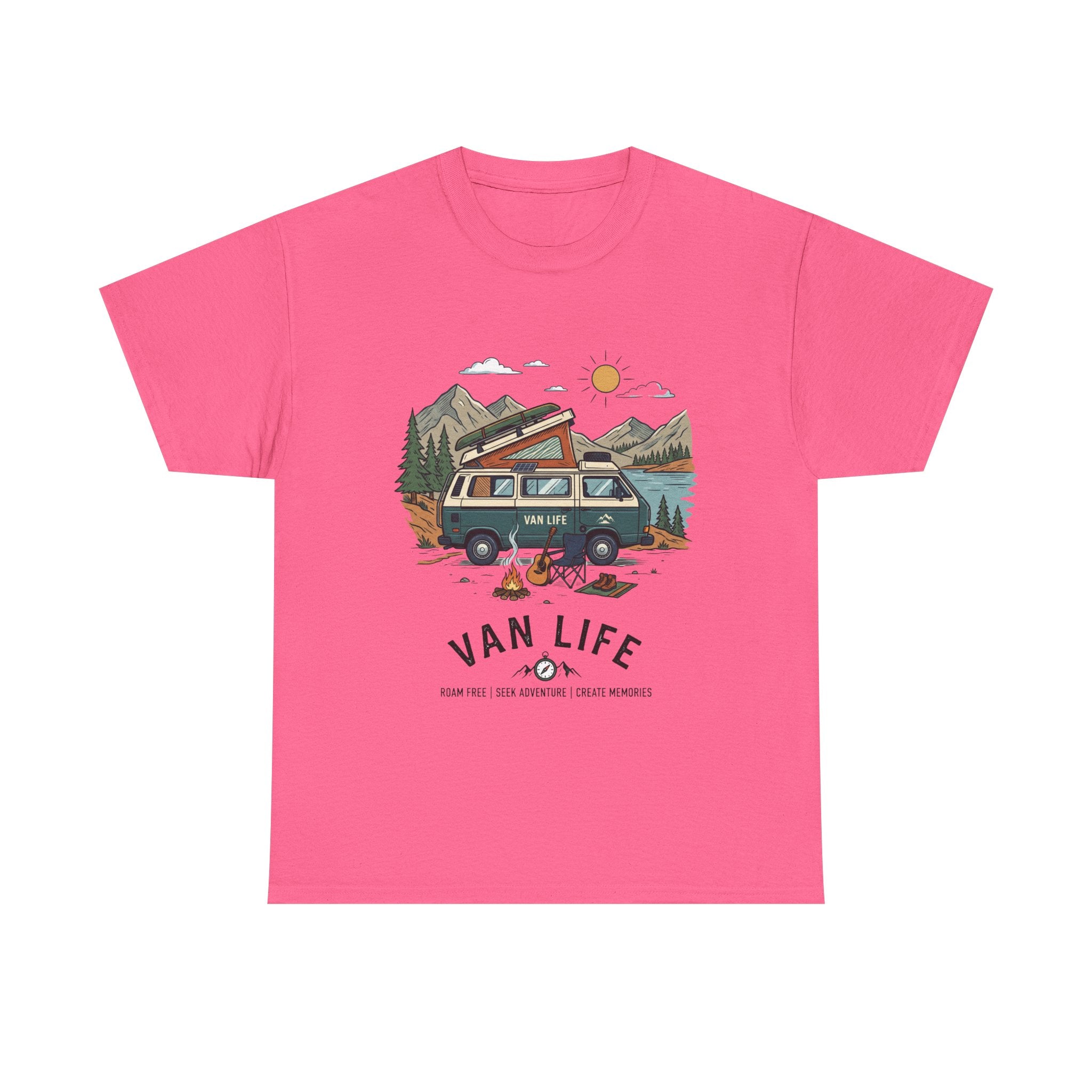 Van Life Camper T-Shirt — Retro Adventure Tee with Campfire Graphic