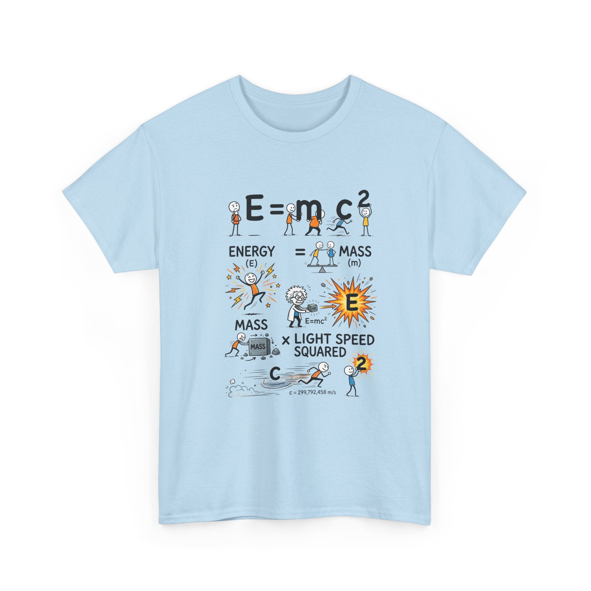 E=mc2 Cartoon Science T-Shirt — Funny Physics Diagram Tee for Students & Teachers