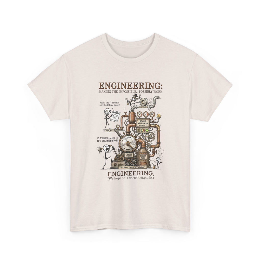 Steampunk Engineering Diagram T-Shirt — Vintage Machine Blueprint Tee for Engineers
