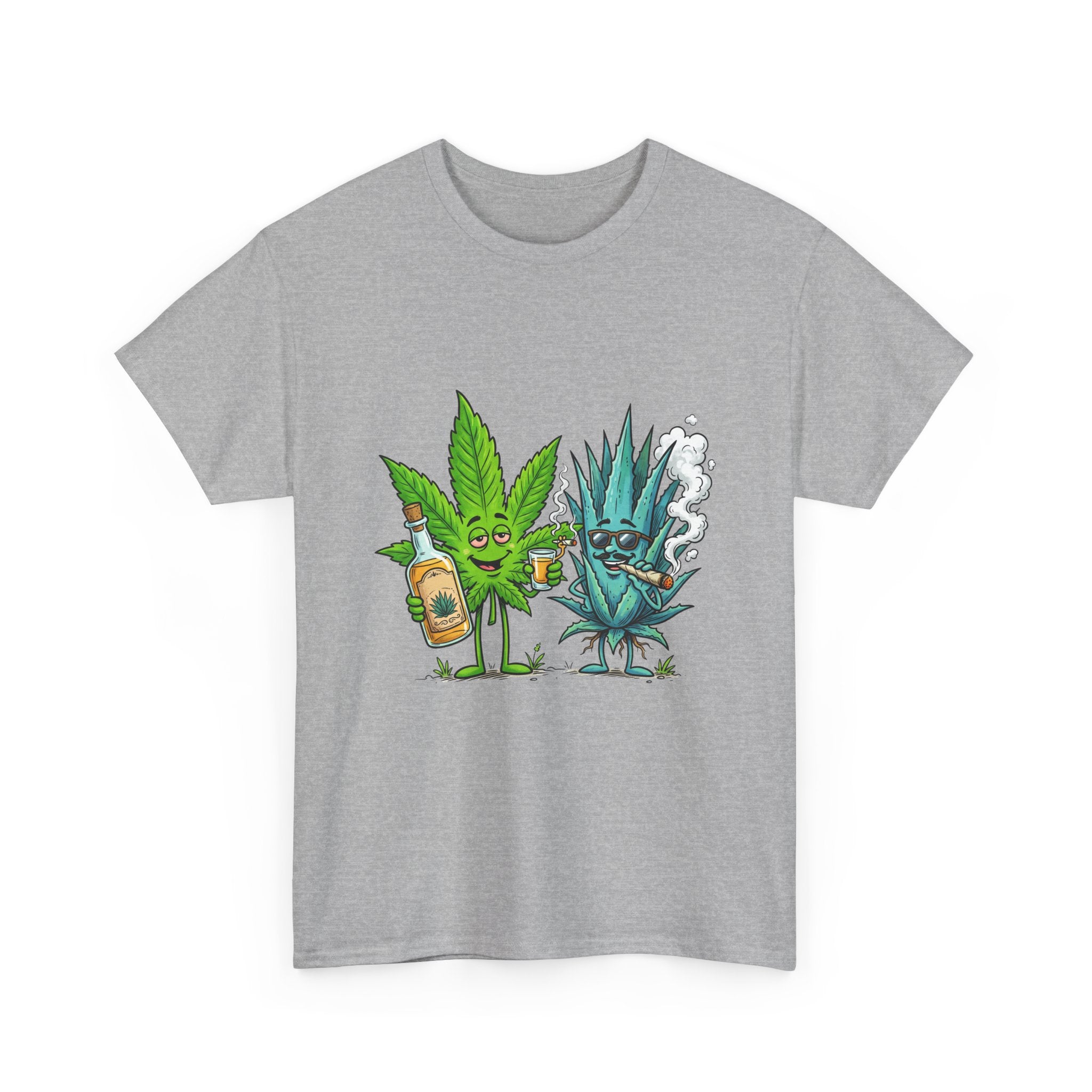 A Tequila & Cannabis Buds Friends T-Shirt — Funny Weed/Agave Leaf & Joint Graphic Tee