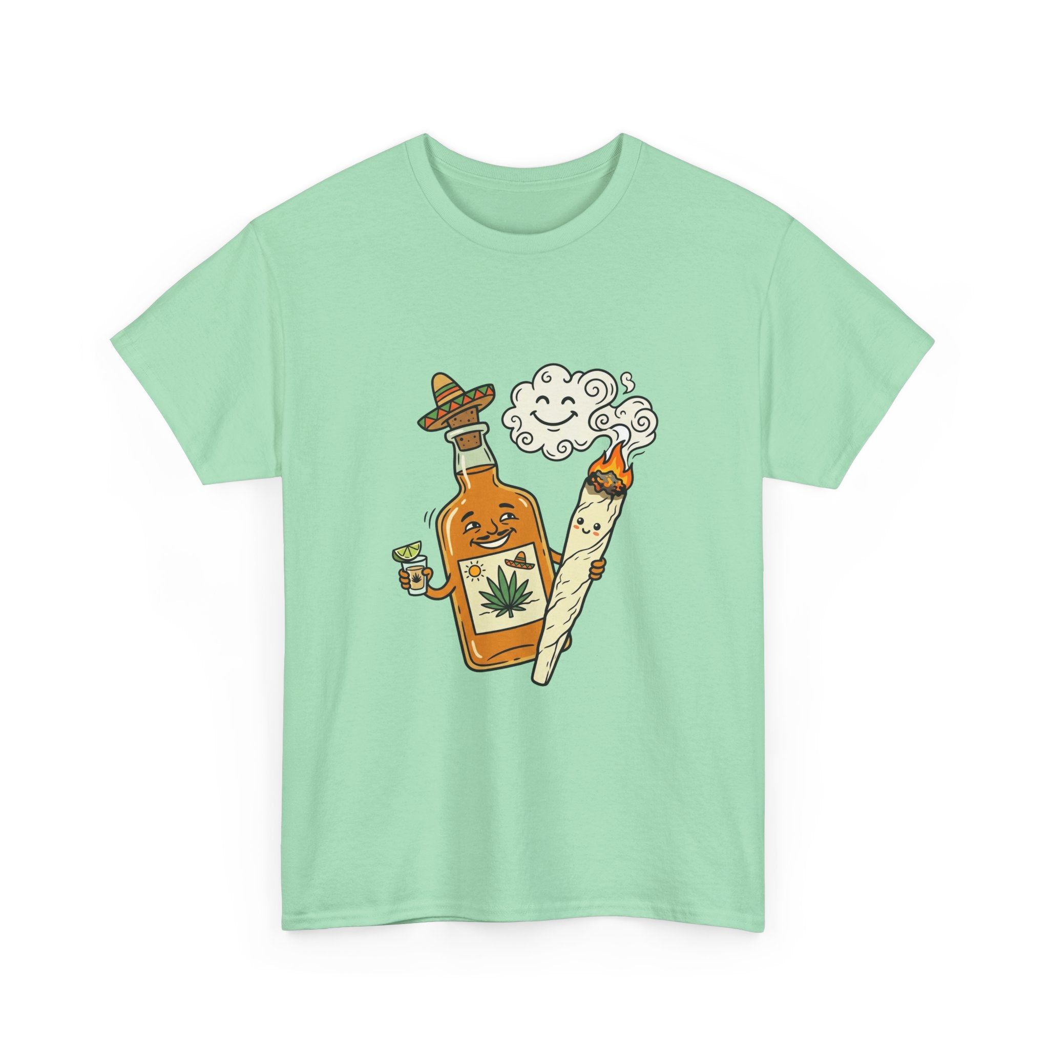 Cannabis & Tequila Tee — Funny Joint and Bottle Graphic T-Shirt