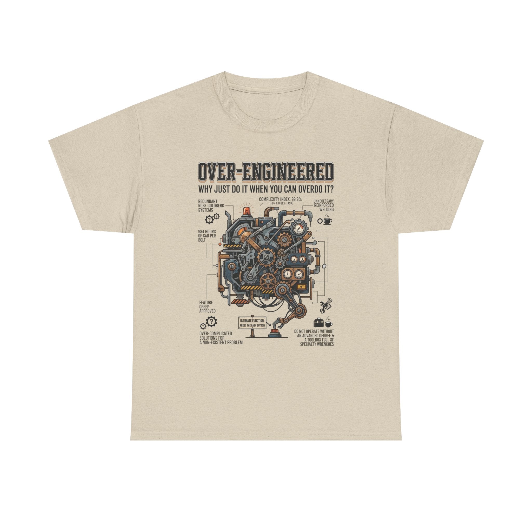 Over-Engineered Tee – Funny Engineer T-Shirt with Mechanical Brain Diagram