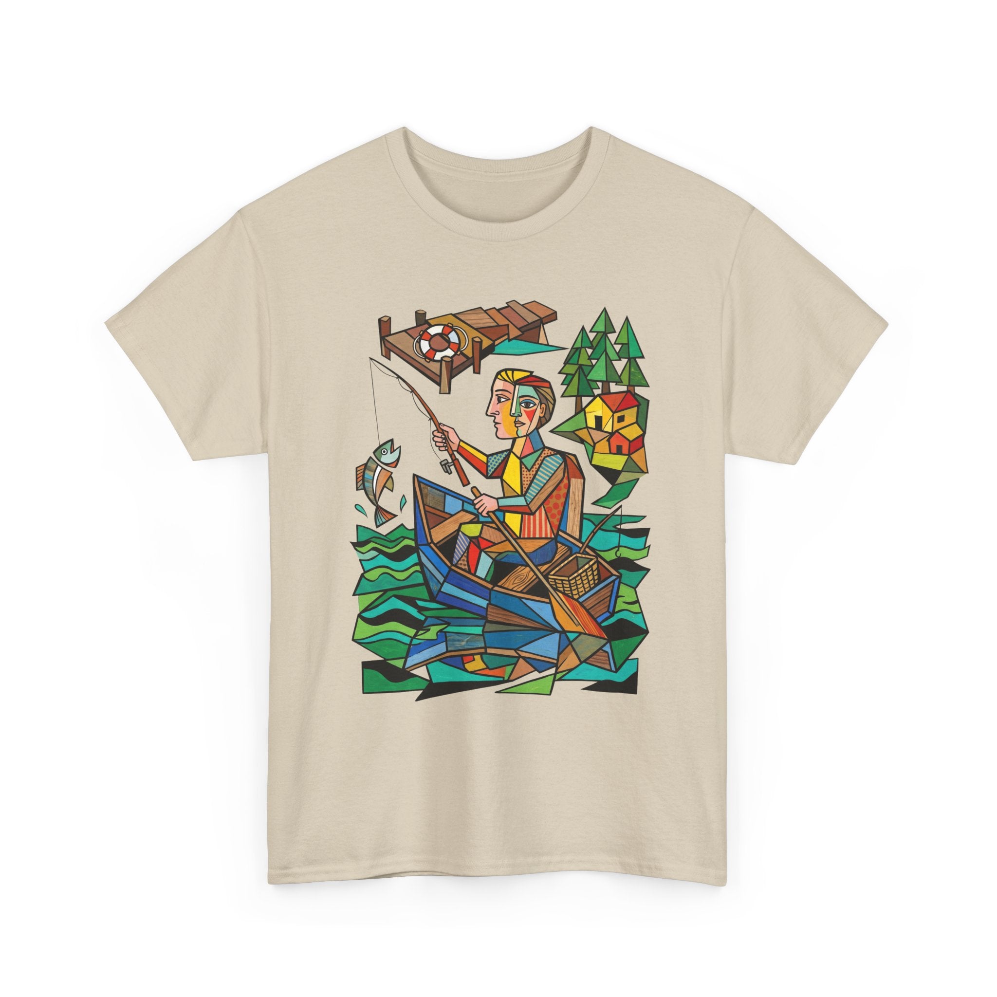 Fishing Canoe T-Shirt — Colorful Stained-Glass Angler Graphic Tee