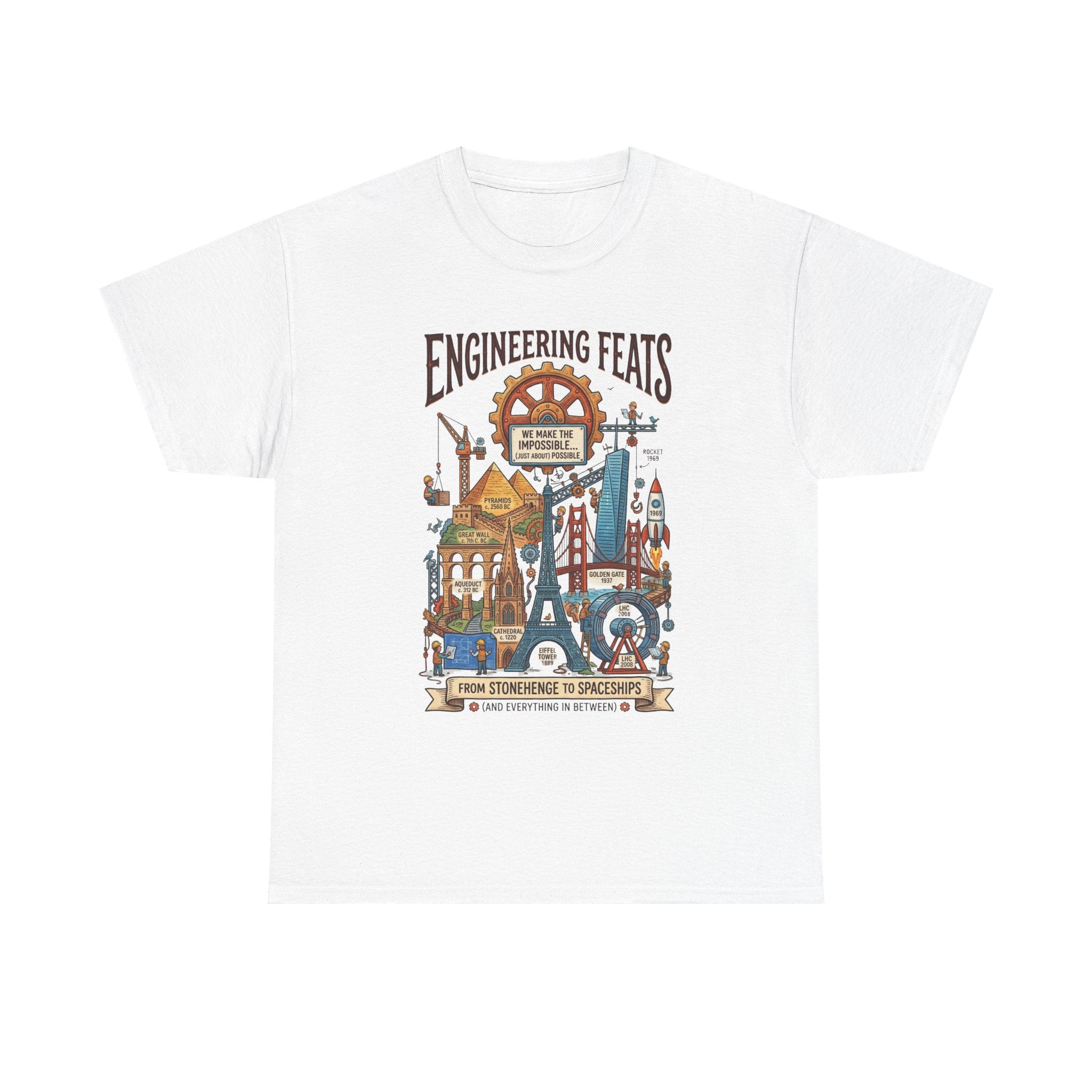 Engineering Feats T‑Shirt — STEM Vintage Landmark Illustration