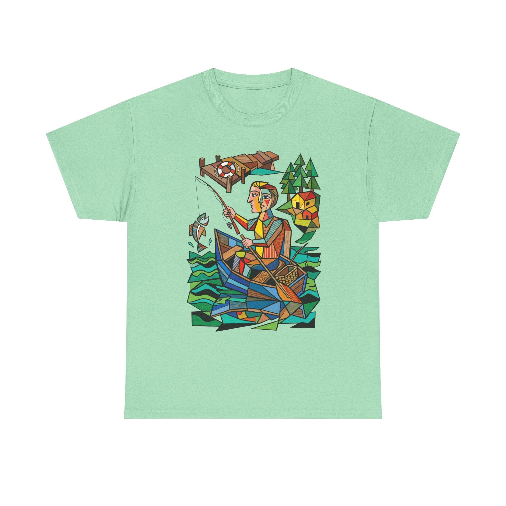Fishing Canoe T-Shirt — Colorful Stained-Glass Angler Graphic Tee