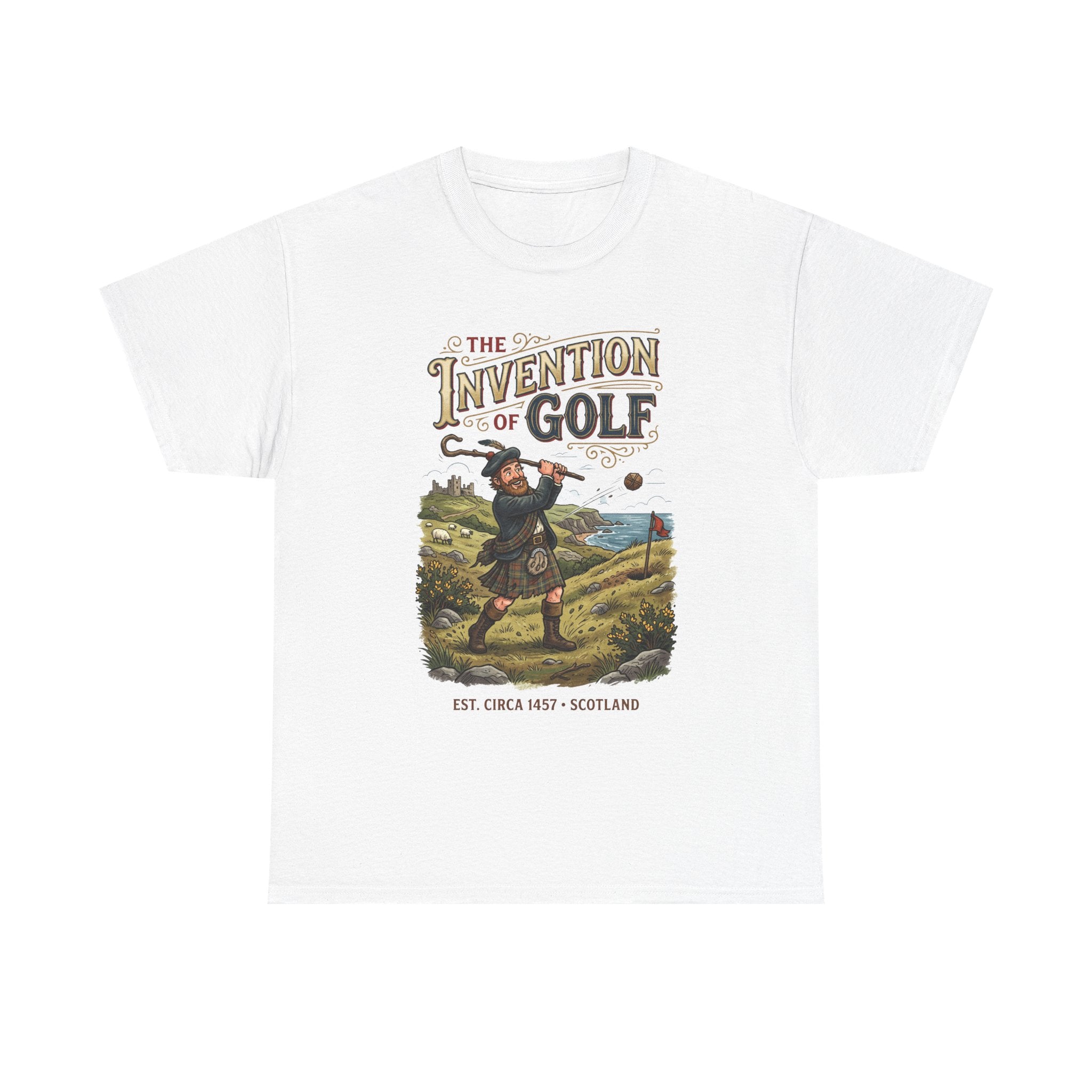 Golf T-Shirt — "The Invention of Golf" Vintage Scotland Design