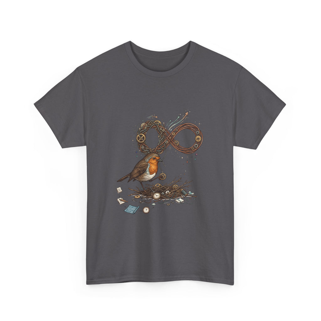 Robin & Infinity Symbol Tee — Nature-Inspired Bird Nest Graphic Shirt idk
