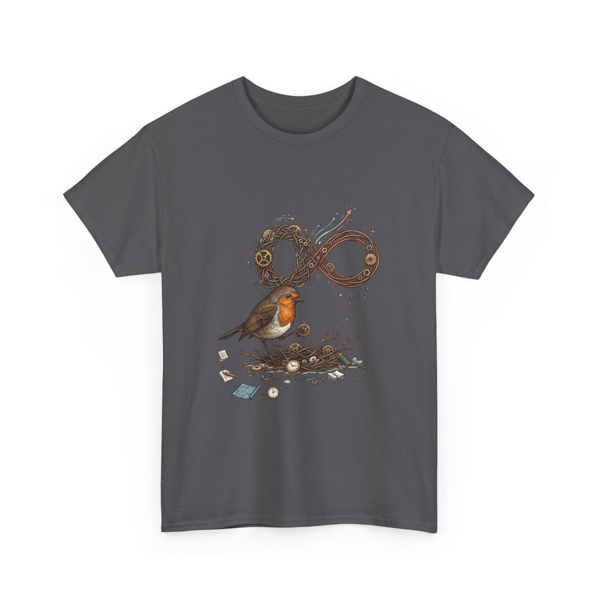 Robin & Infinity Symbol Tee — Nature-Inspired Bird Nest Graphic Shirt idk