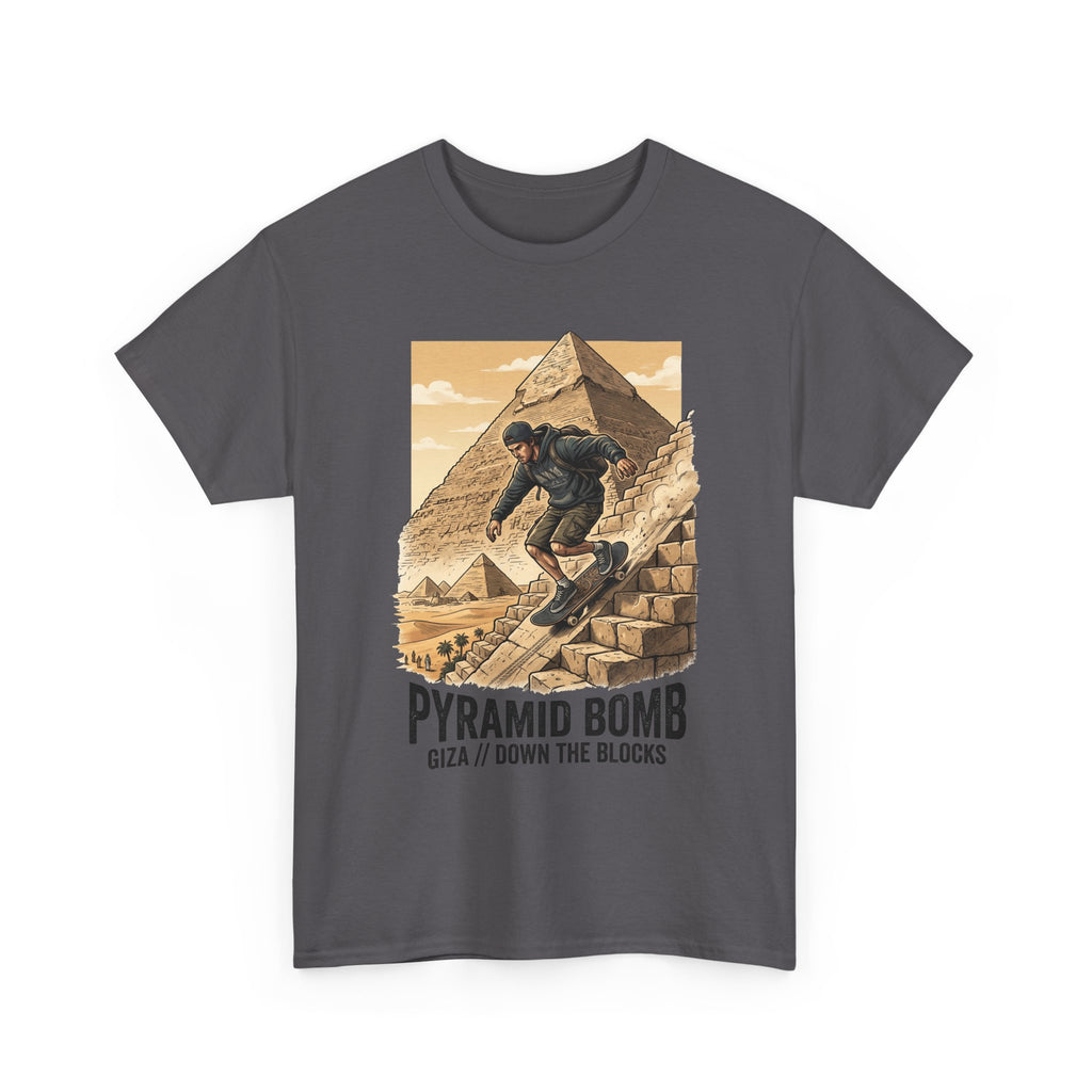 Pyramid Bomb Skateboarding T-Shirt — "Pyramid Bomb: Giza / Down The Blocks" Vintage Skate Tee