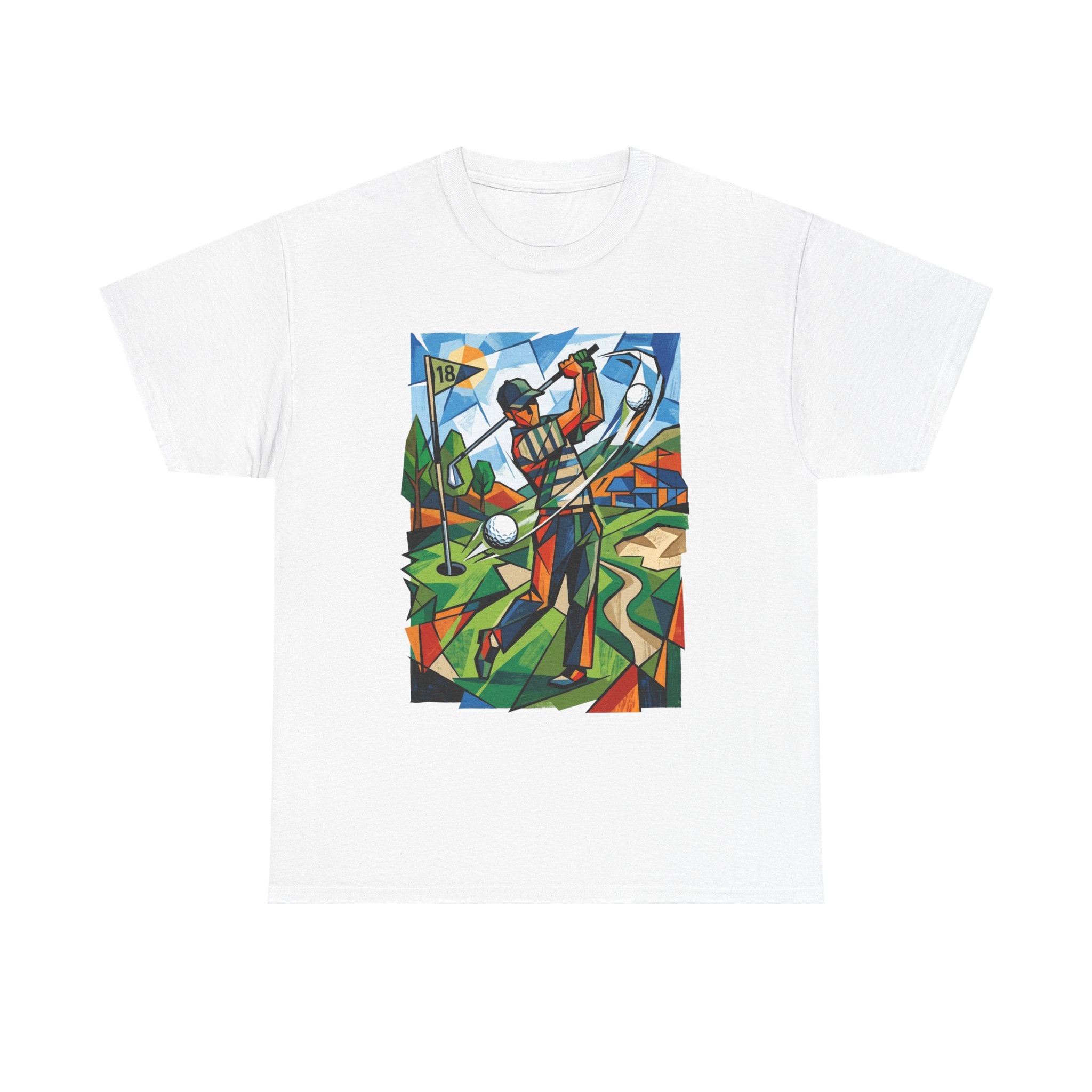 Golf Swing Art T-Shirt — Colorful Cubist Golfer Graphic Tee
