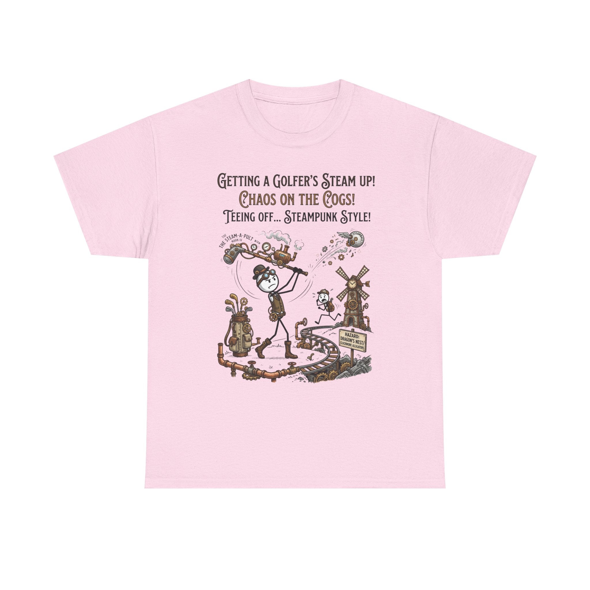 Steampunk Golf T-Shirt - "Getting a Golfer's Steam Up! Chaos on the Cogs" Graphic Tee