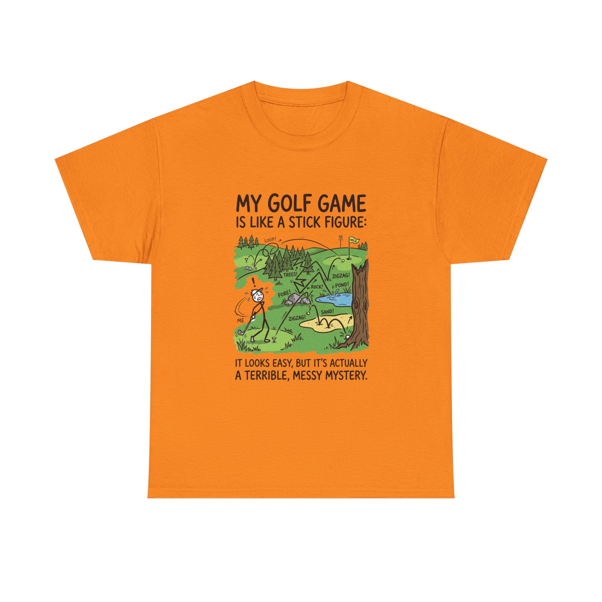 Golf T‑Shirt — "My Golf Game Is Like a Stick Figure" Funny Golfer Gift