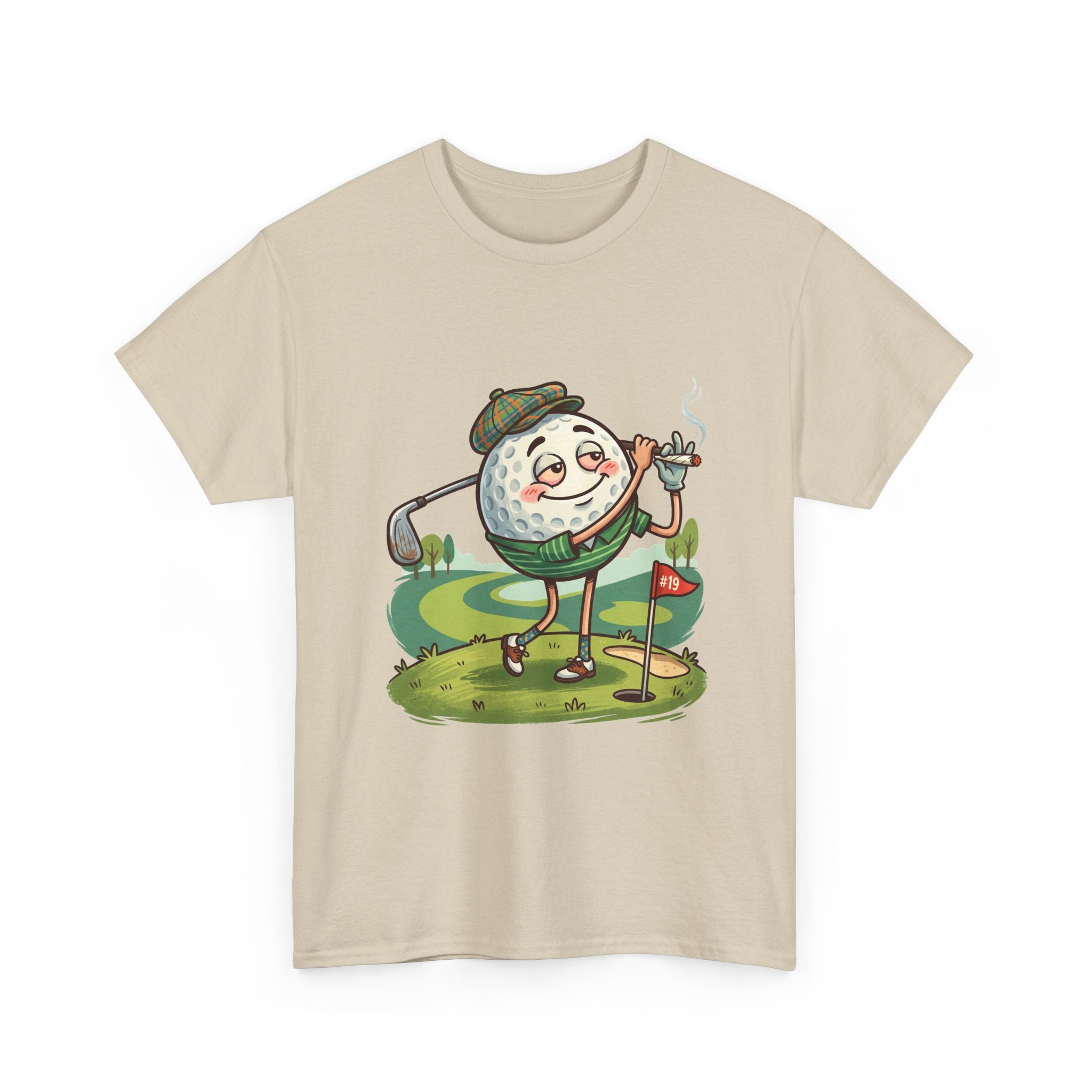 Golf Ball Character Weed T‑Shirt — Funny Retro Golfer Cartoon Tee