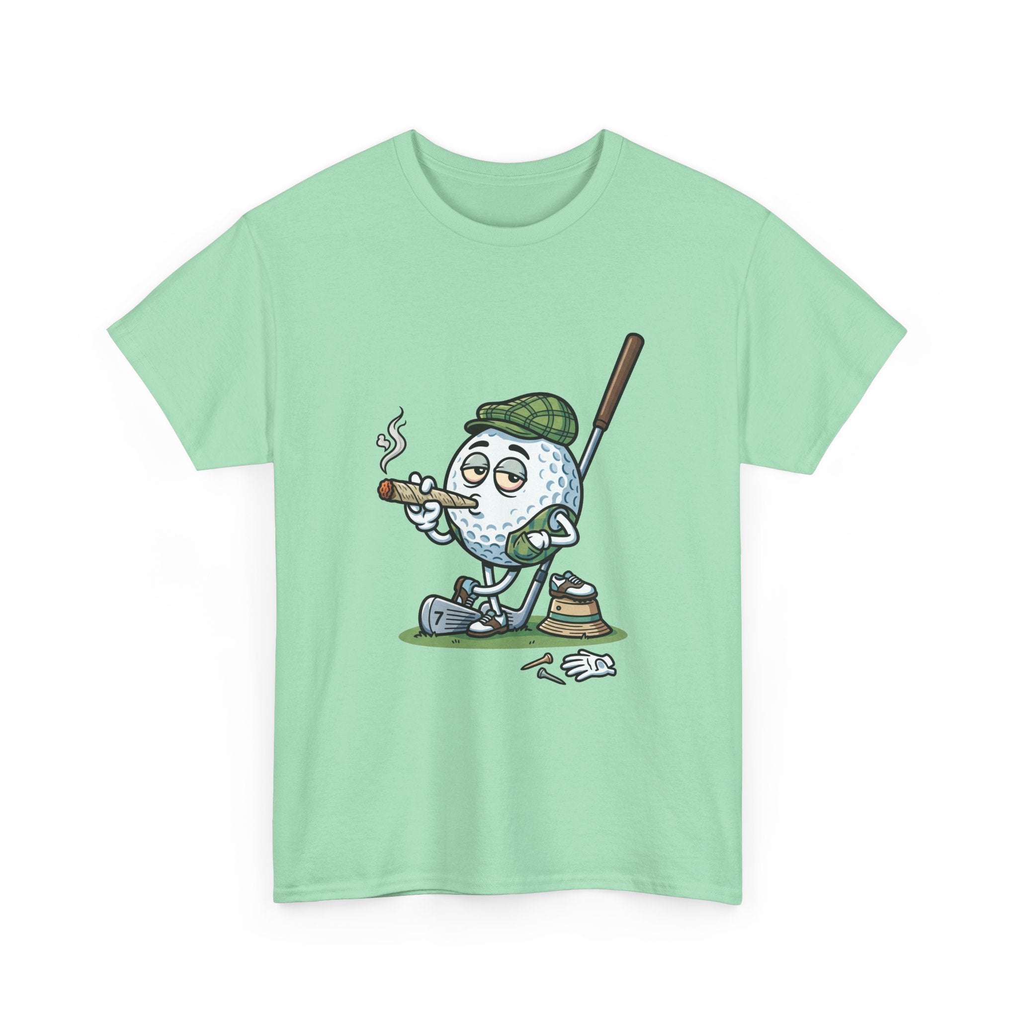 Golf Ball Cartoon T-Shirt — Weed Smoking Golfer Vintage Style Tee