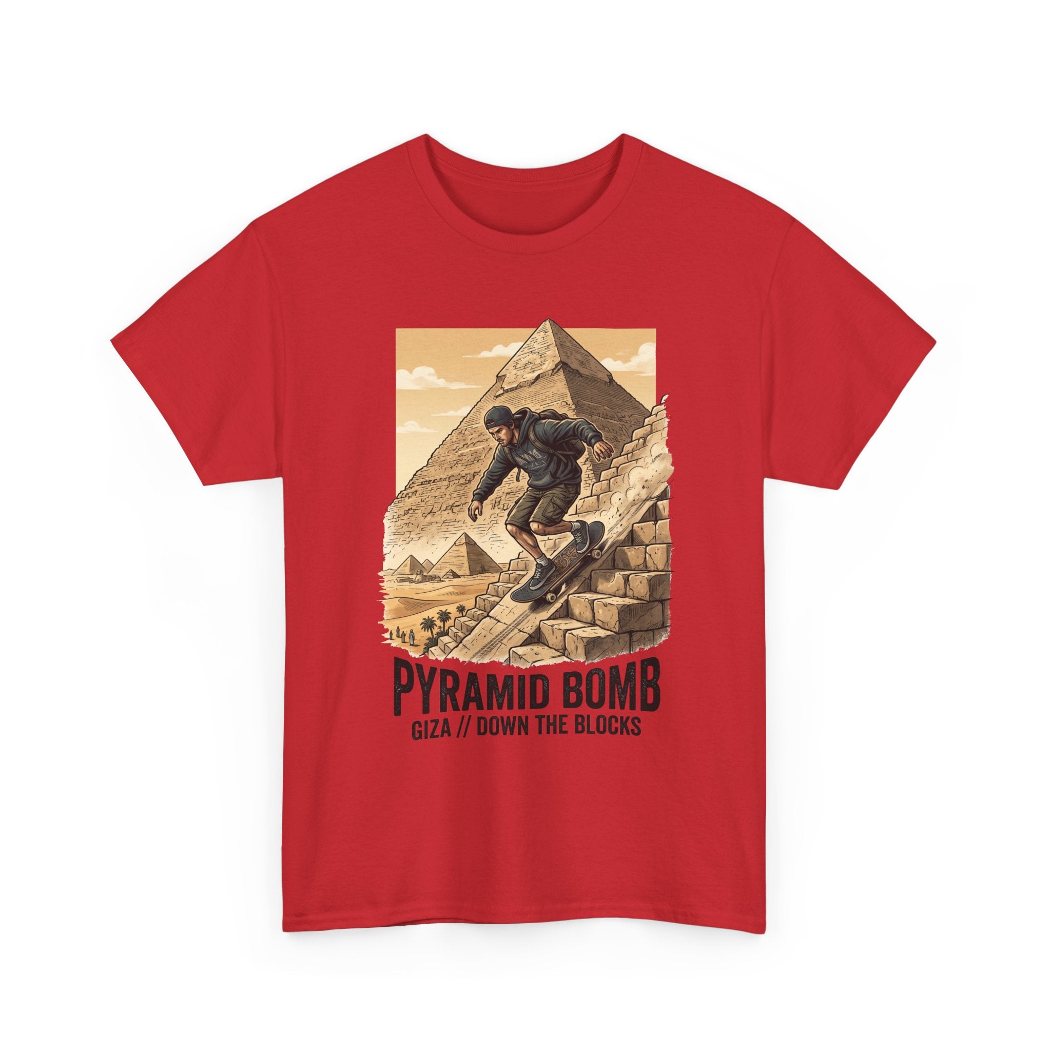Pyramid Bomb Skateboarding T-Shirt — "Pyramid Bomb: Giza / Down The Blocks" Vintage Skate Tee