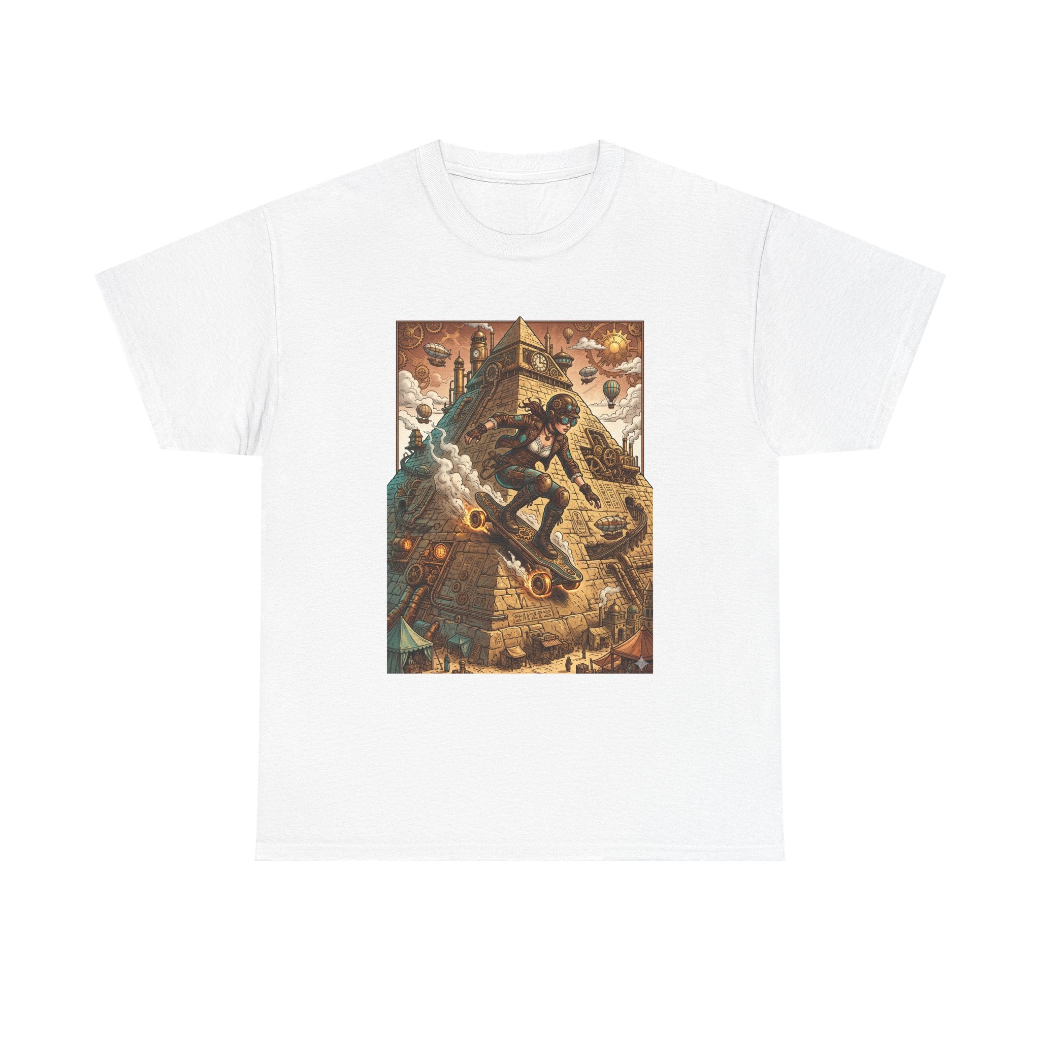 Steampunk Girl Skateboarder Art Print Tee Pyramid