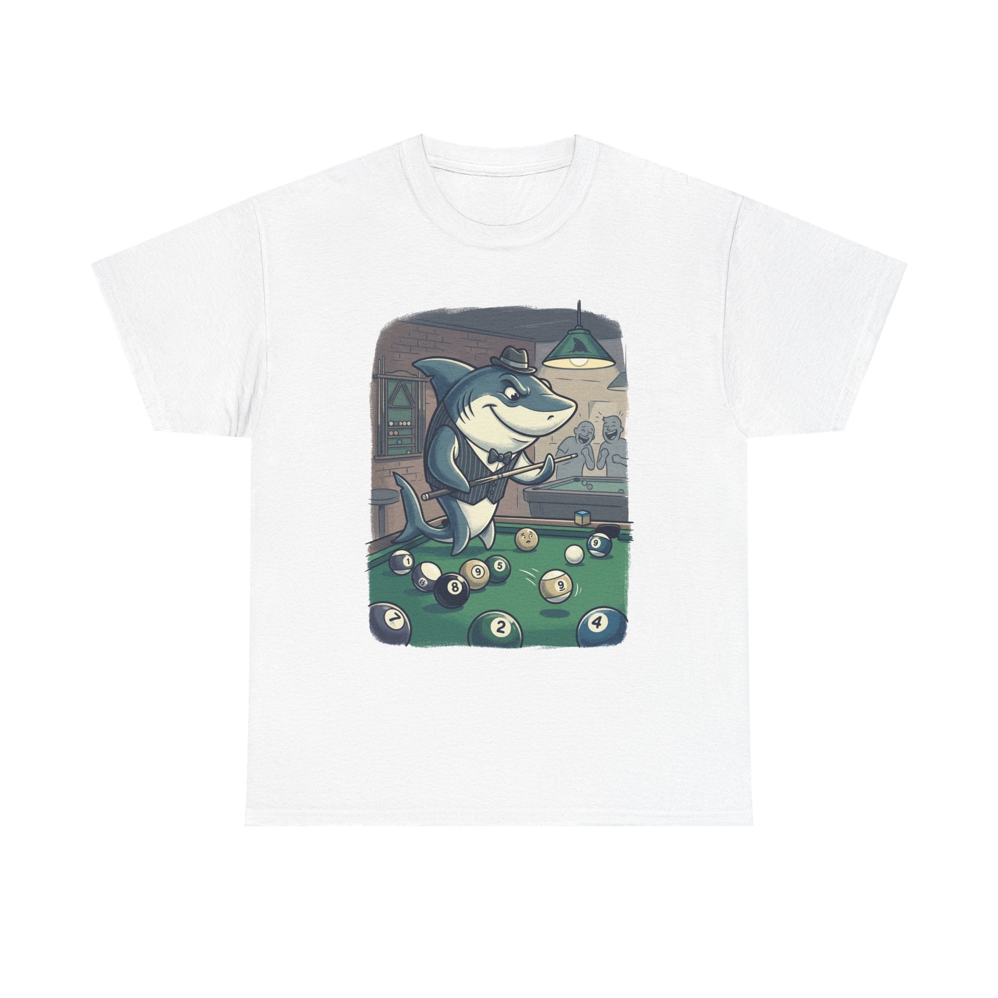 Shark Playing Pool T-Shirt – Funny Billiards Cartoon Tee
