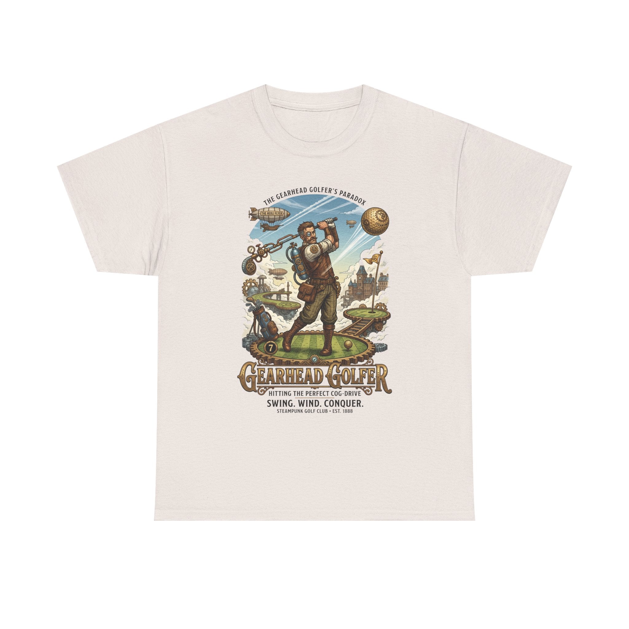 Steampunk Golf T-Shirt - 'Gearhead Golfer' Vintage Car & Golf Humor Tee