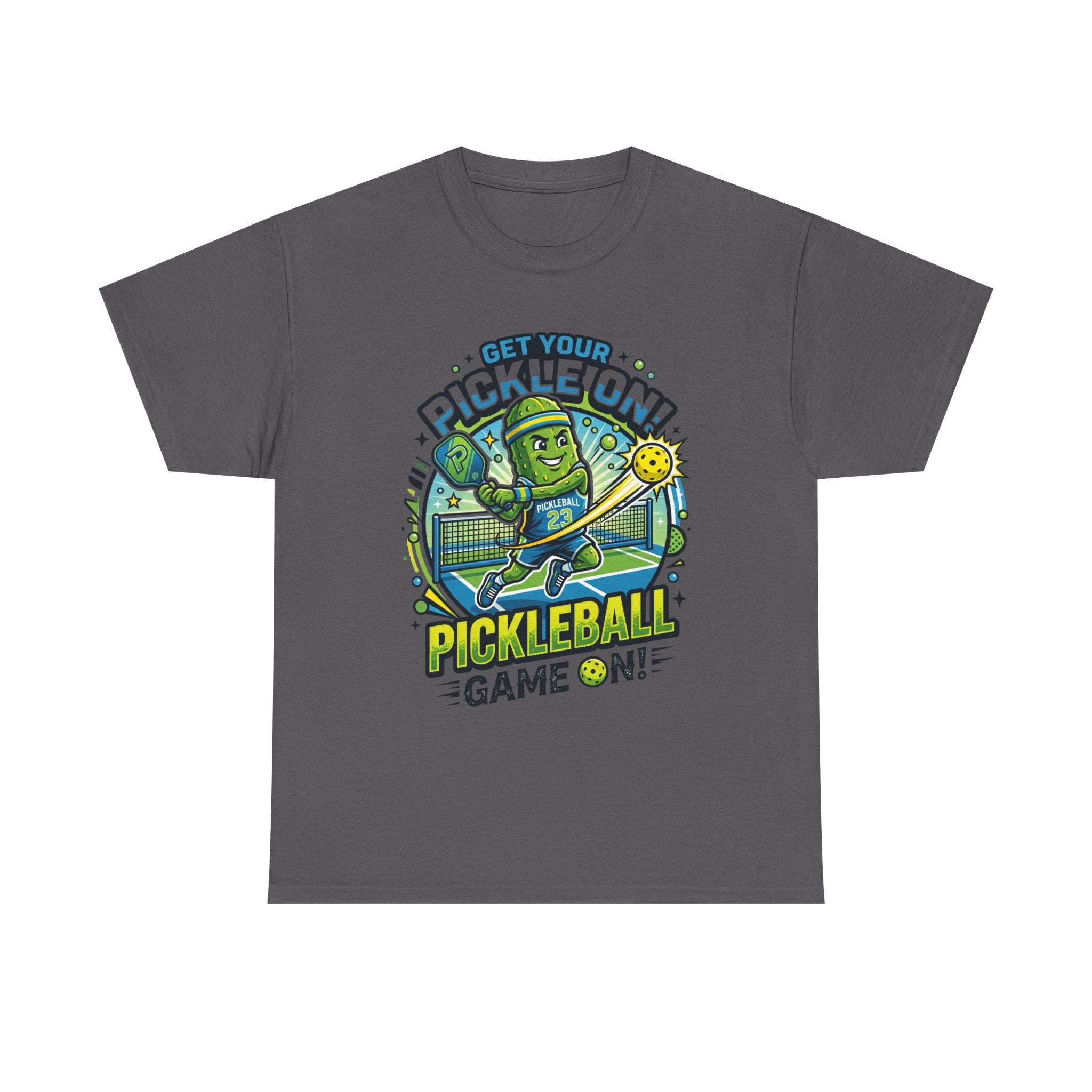 Pickleball Tee - "Get Your Pickle On!" Fun Pickle Character Game On Shirt
