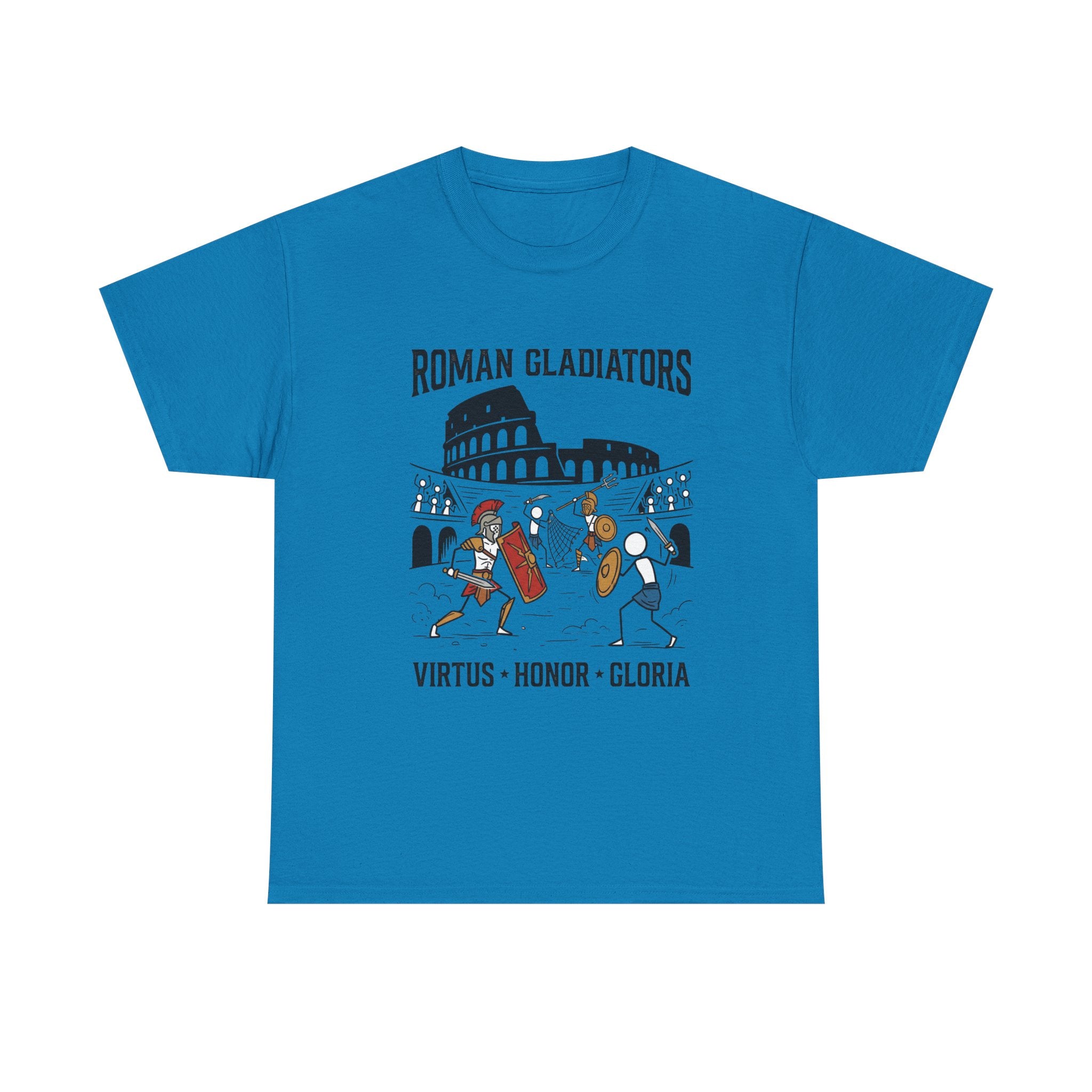 Roman Gladiators T-Shirt — Colosseum Design with "Virtus • Honor • Gloria"