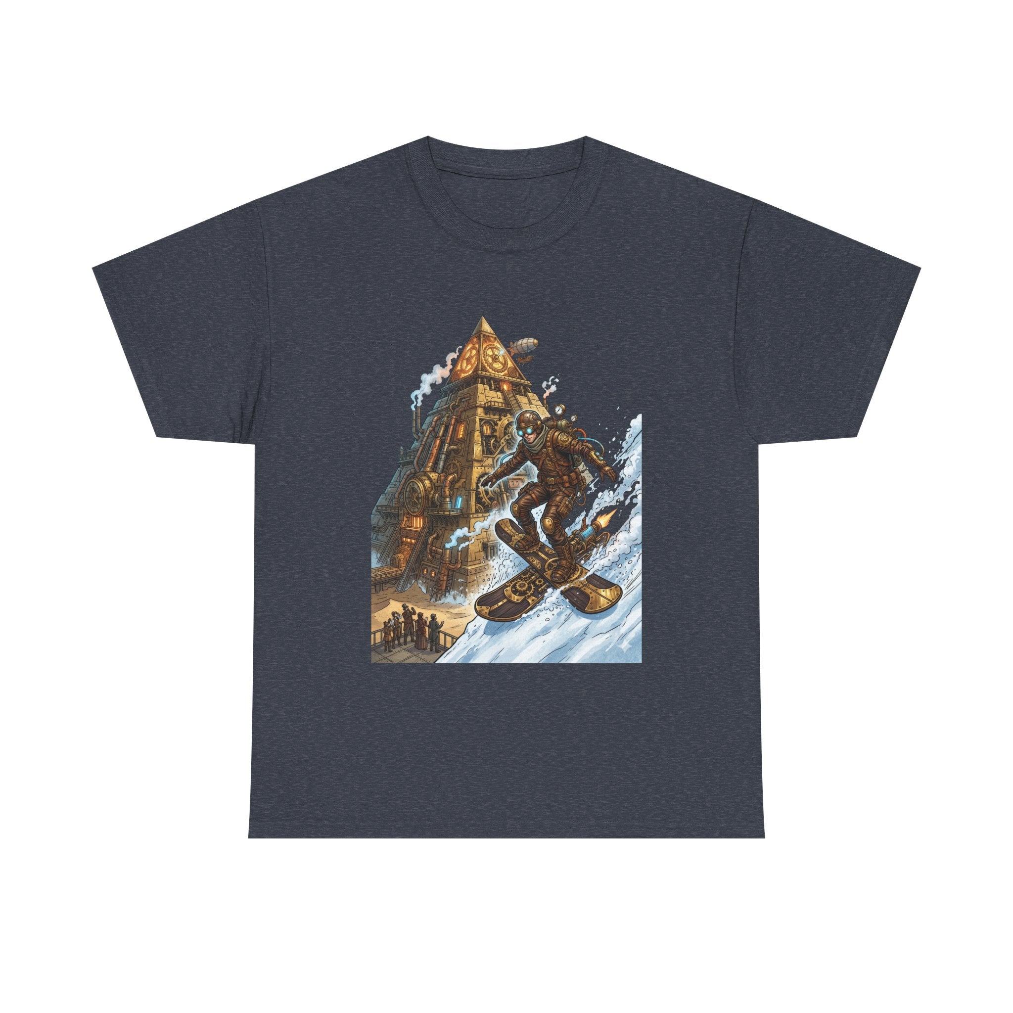 Steampunk Snowboard T‑Shirt — Retro Mountain Adventure Graphic Tee