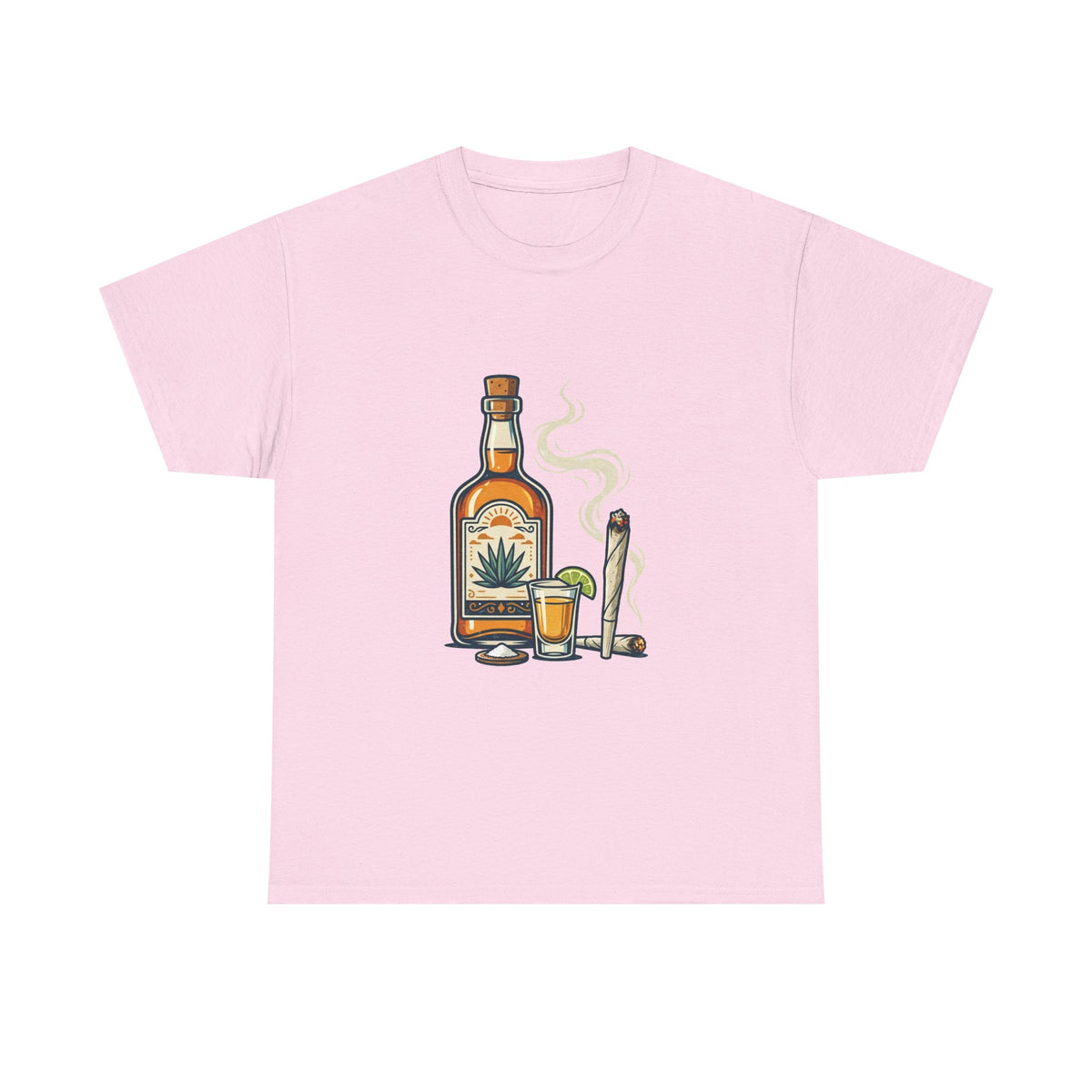 1 Tequila & Joint T-Shirt — Mexican Agave Bottle with Shot Glass and Joint Graphic