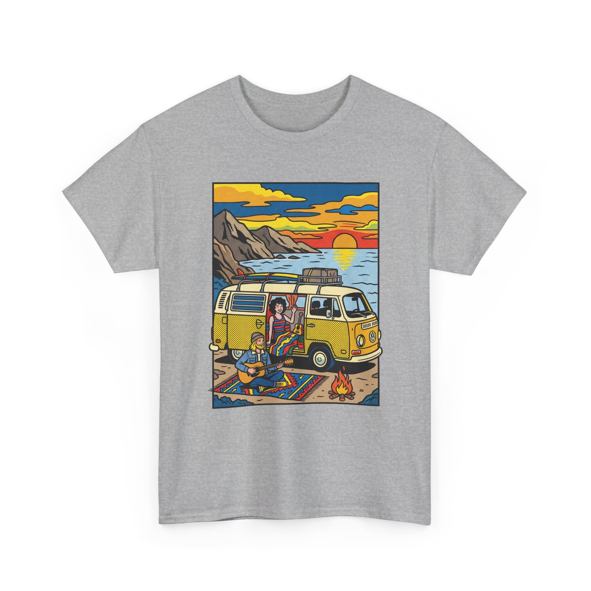 Surf Van Sunset T‑Shirt — Retro Camper Beach Scene Tee