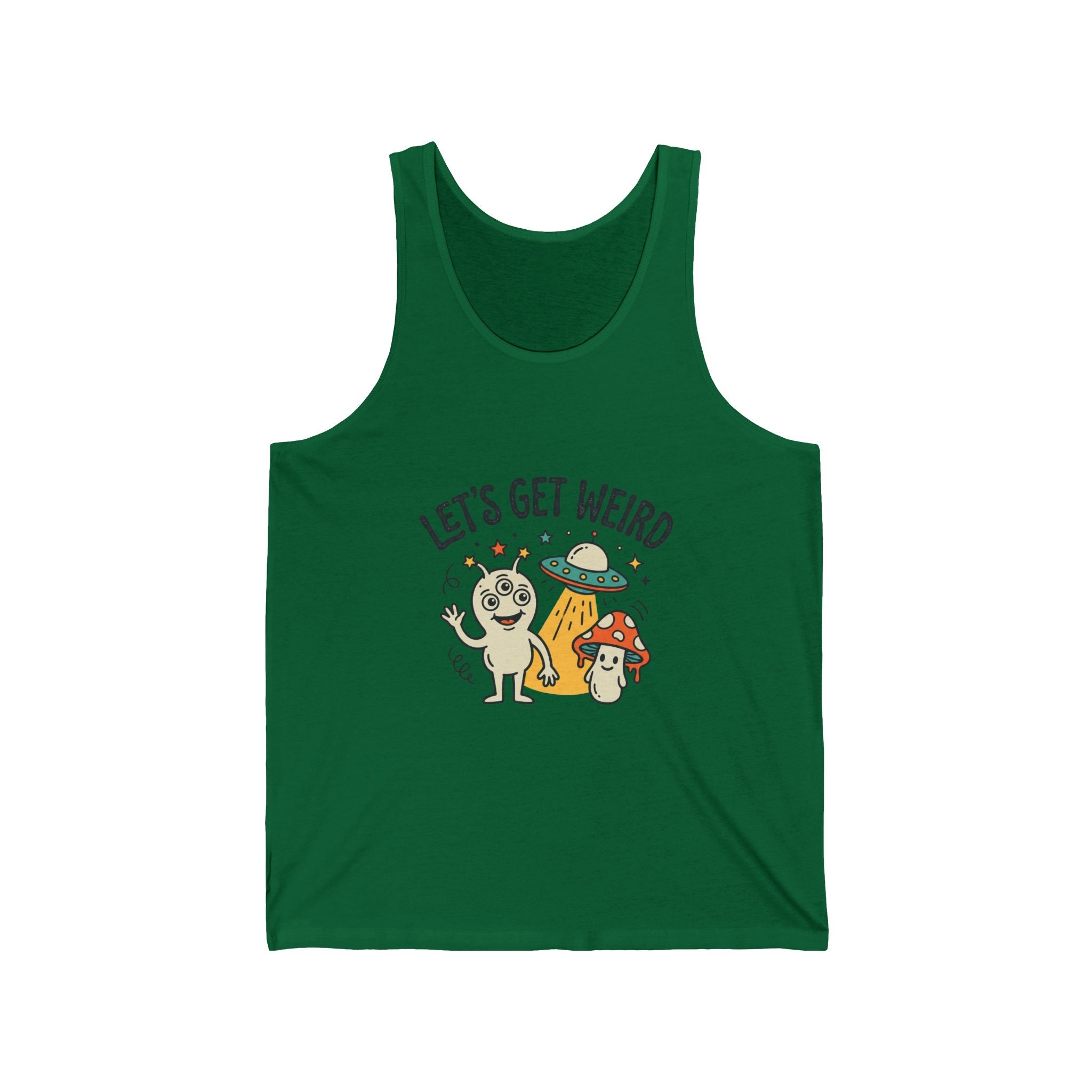 Let’s Get Weird Tank Top — Cute Psychedelic Pug & Mushroom Graphic Tank for Fun-Loving, Festival-Ready Folks