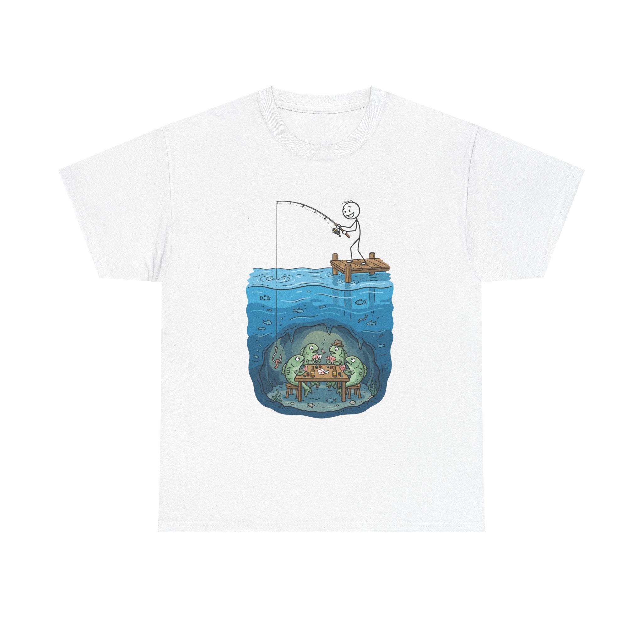 Fishing Tee — Underwater Surprise Cartoon T-Shirt (Fisherman & Sea Creatures)