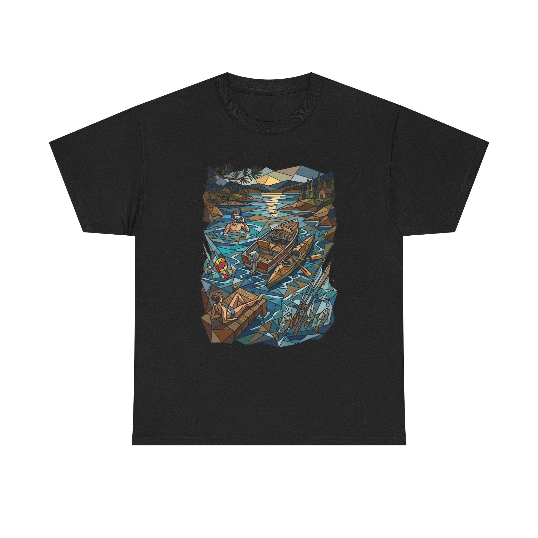 Fishing River Scene T-Shirt — Scenic Canoe & Rowboat Lake Outdoor Adventure Tee