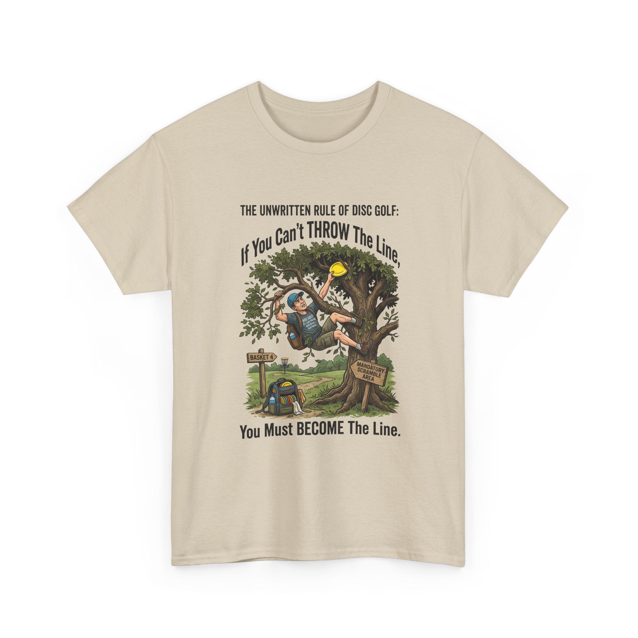Disc Golf T-Shirt - "If You Can't Throw the Line, You Must Become the Line" Vintage Golf Cartoon Tee