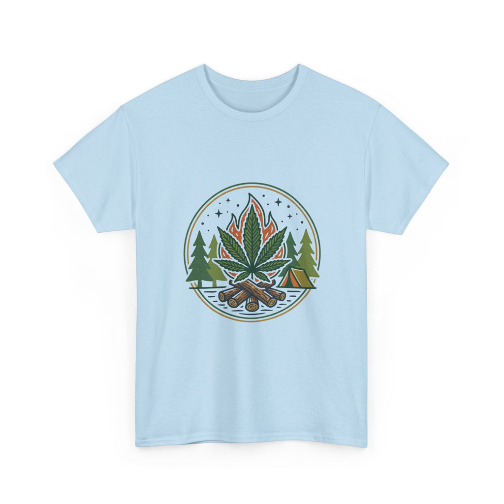 Cannabis Campfire Tee — Outdoor Weed Leaf Forest Graphic T-Shirt