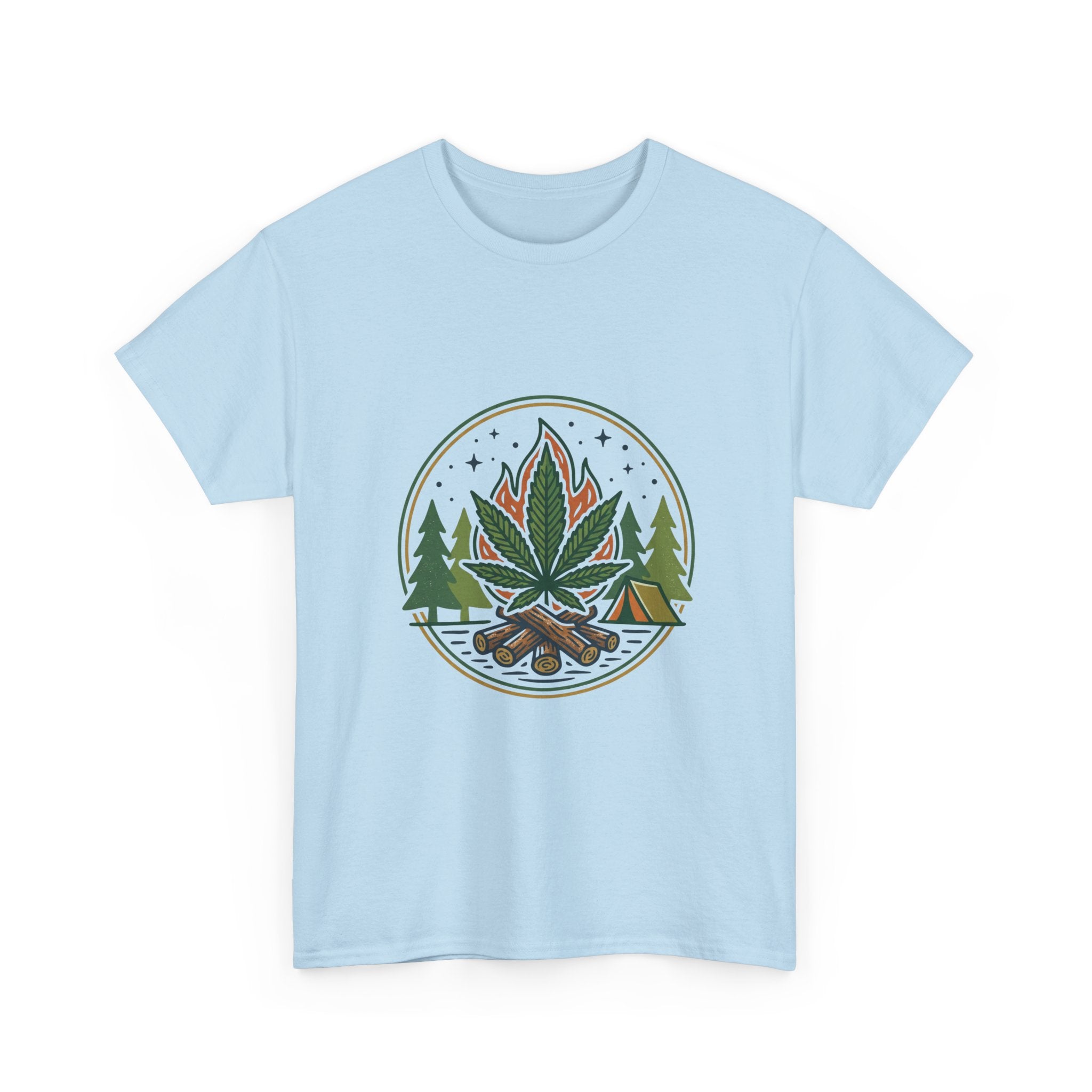 Cannabis Campfire Tee — Outdoor Weed Leaf Forest Graphic T-Shirt