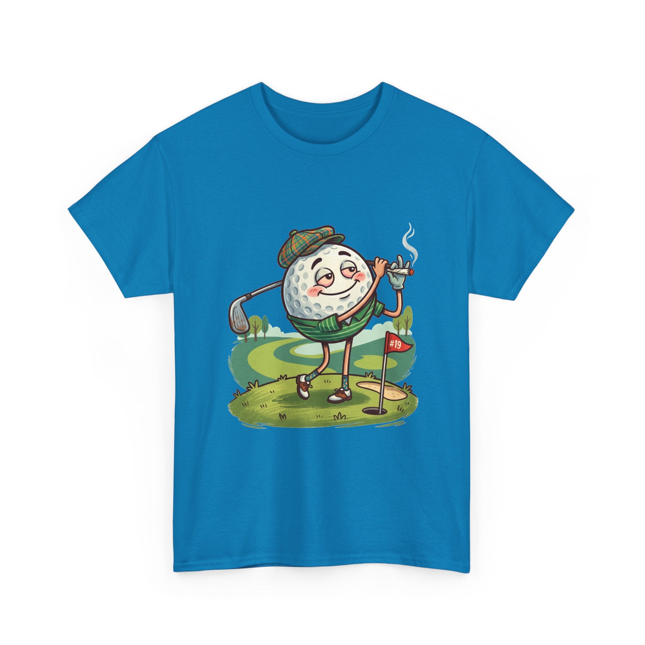 Golf Ball Character Weed T‑Shirt — Funny Retro Golfer Cartoon Tee