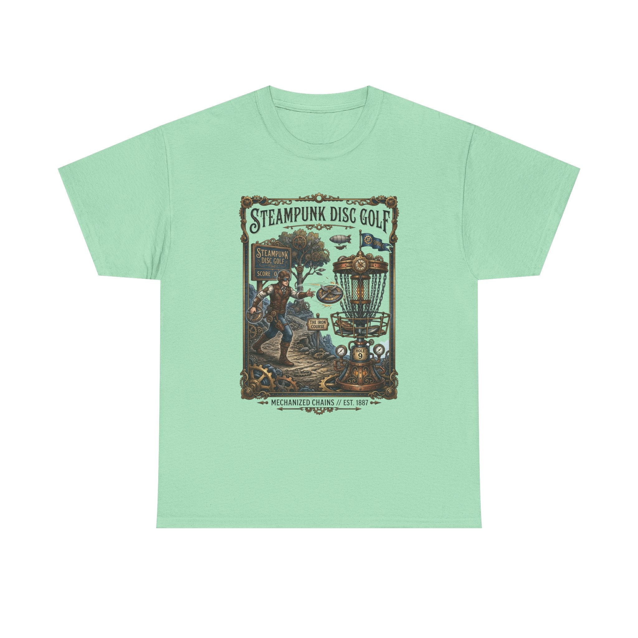 Steampunk Disc Golf T-Shirt — Vintage Victorian Disc Golf Poster Tee