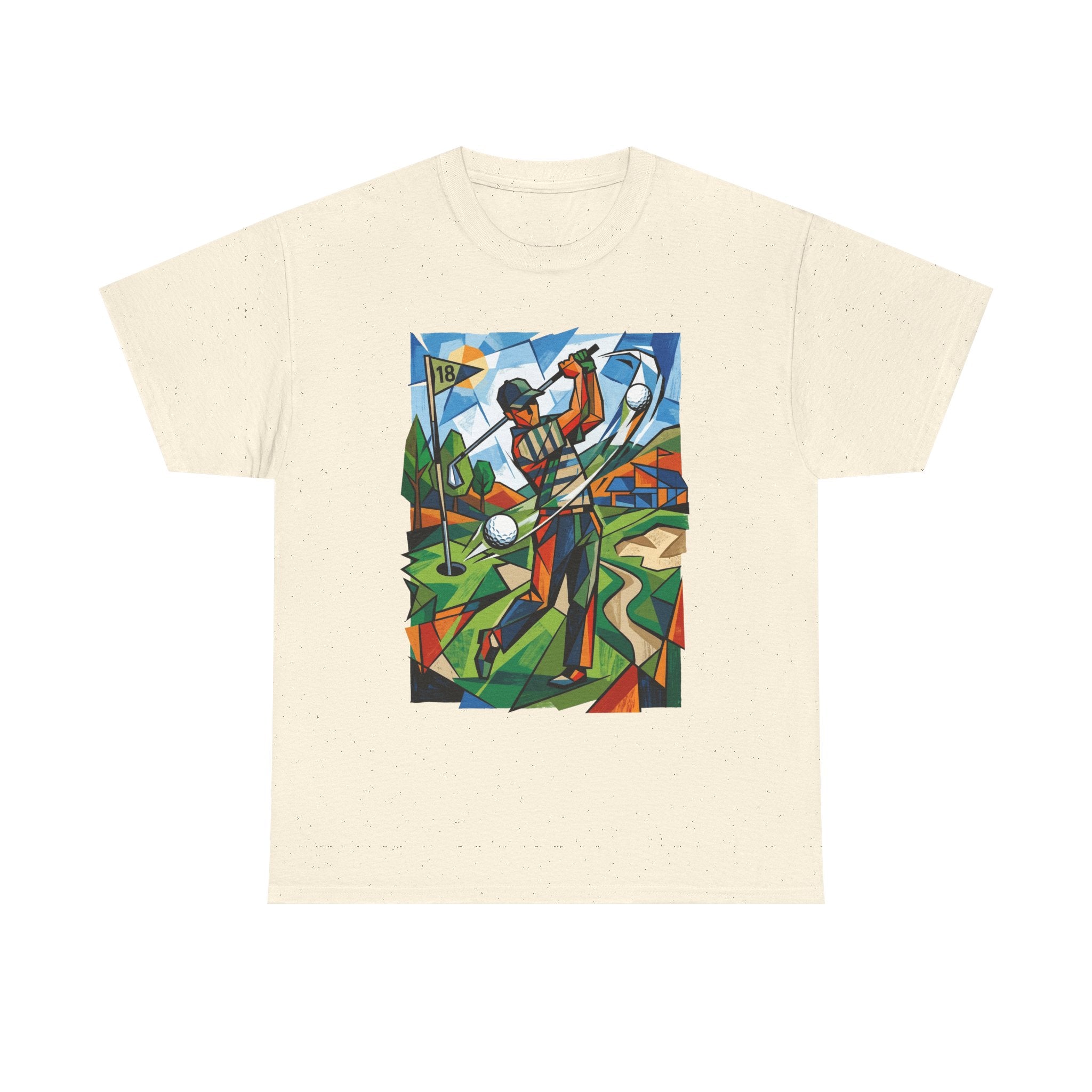 Golf Swing Art T-Shirt — Colorful Cubist Golfer Graphic Tee