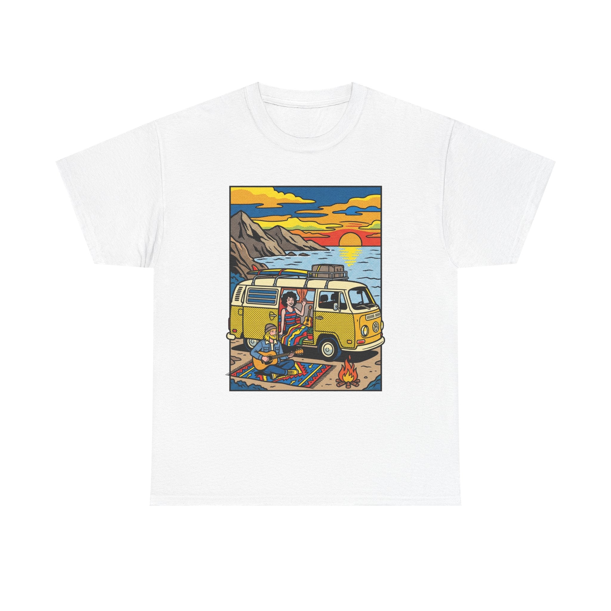 Surf Van Sunset T‑Shirt — Retro Camper Beach Scene Tee