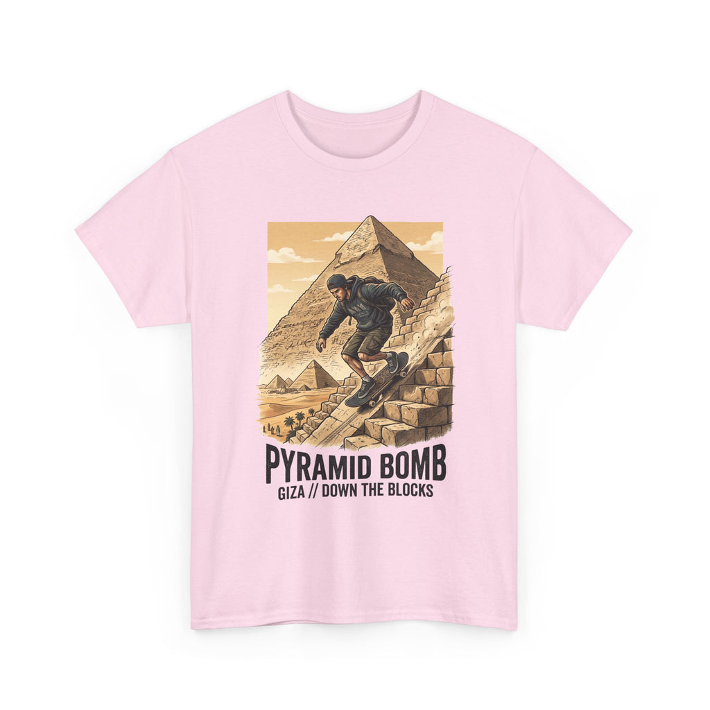 Pyramid Bomb Skateboarding T-Shirt — "Pyramid Bomb: Giza / Down The Blocks" Vintage Skate Tee