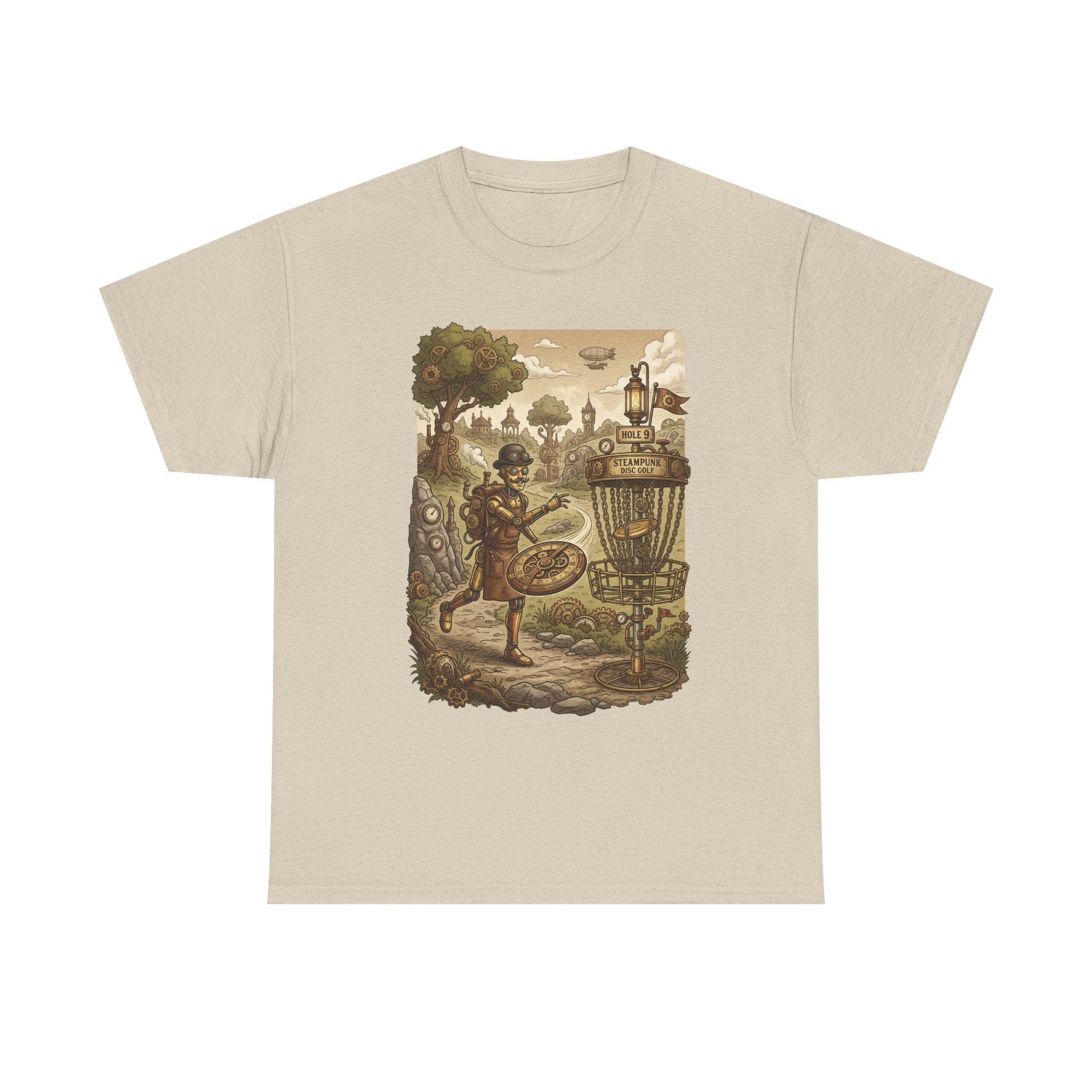Steampunk Disc Golf Adventure Tee — Vintage Woodland Basket Design