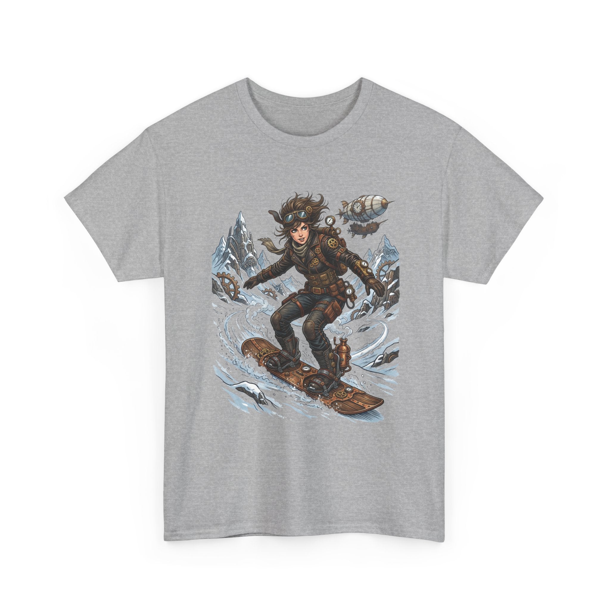 Steampunk Girl Snowboarder Graphic Tee — Winter Snowboarding Adventure Shirt