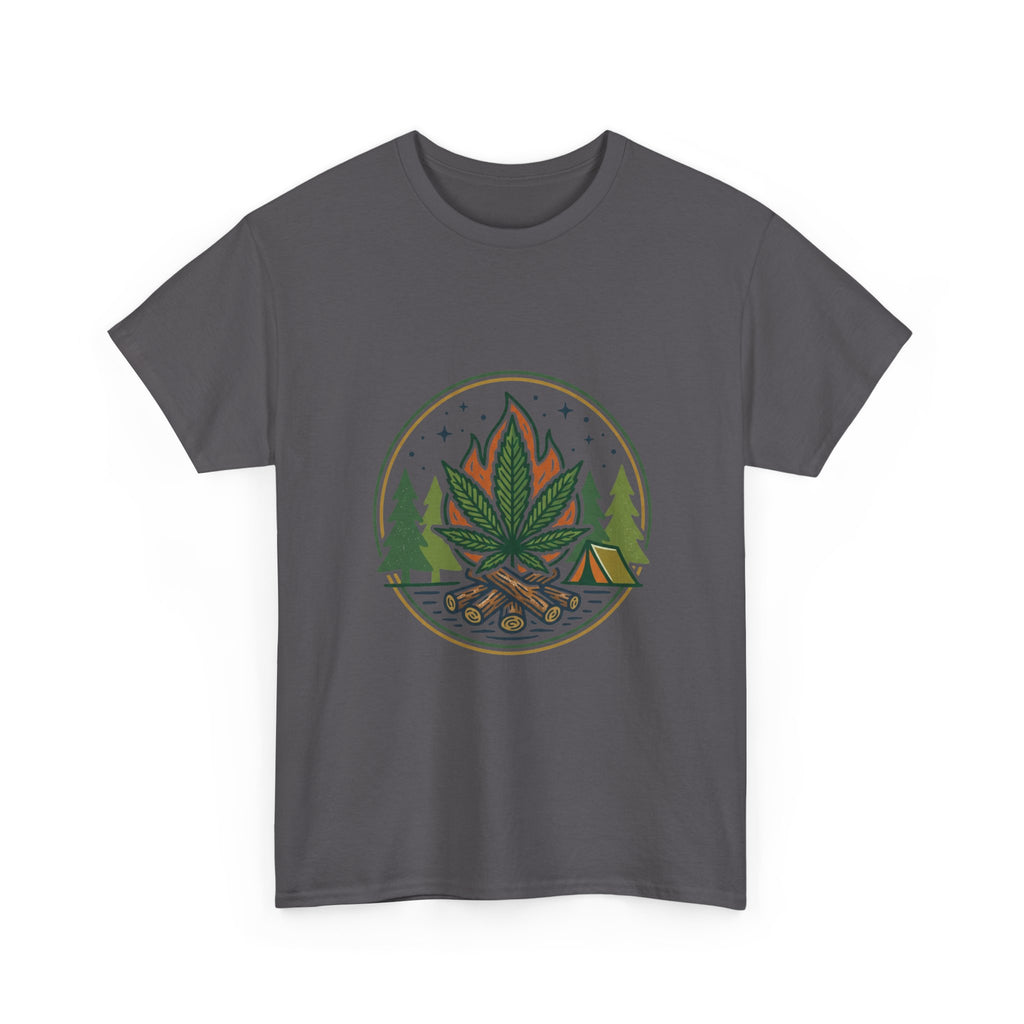 Cannabis Campfire Tee — Outdoor Weed Leaf Forest Graphic T-Shirt